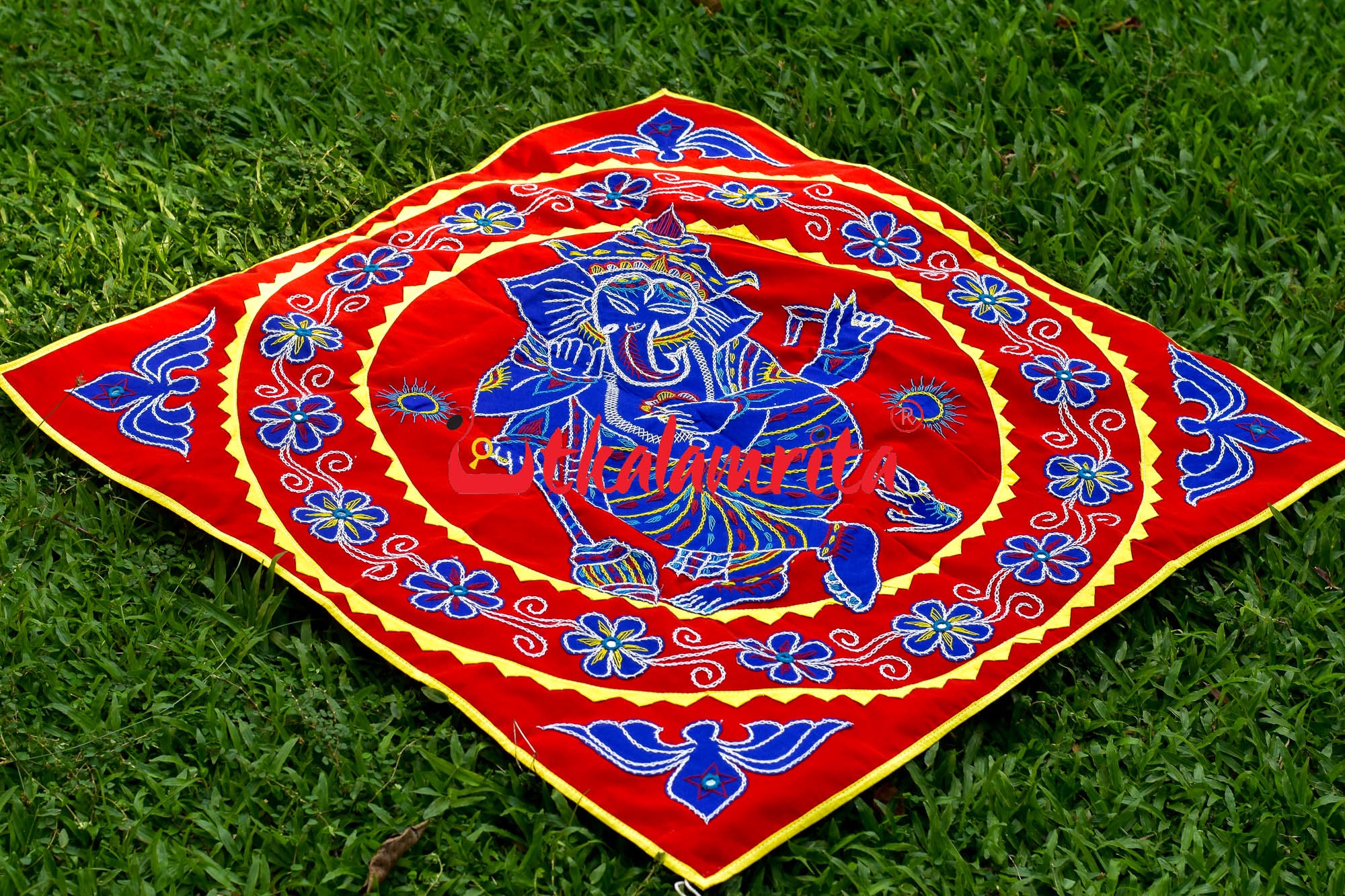 Blue Ganesha Red Patch Applique