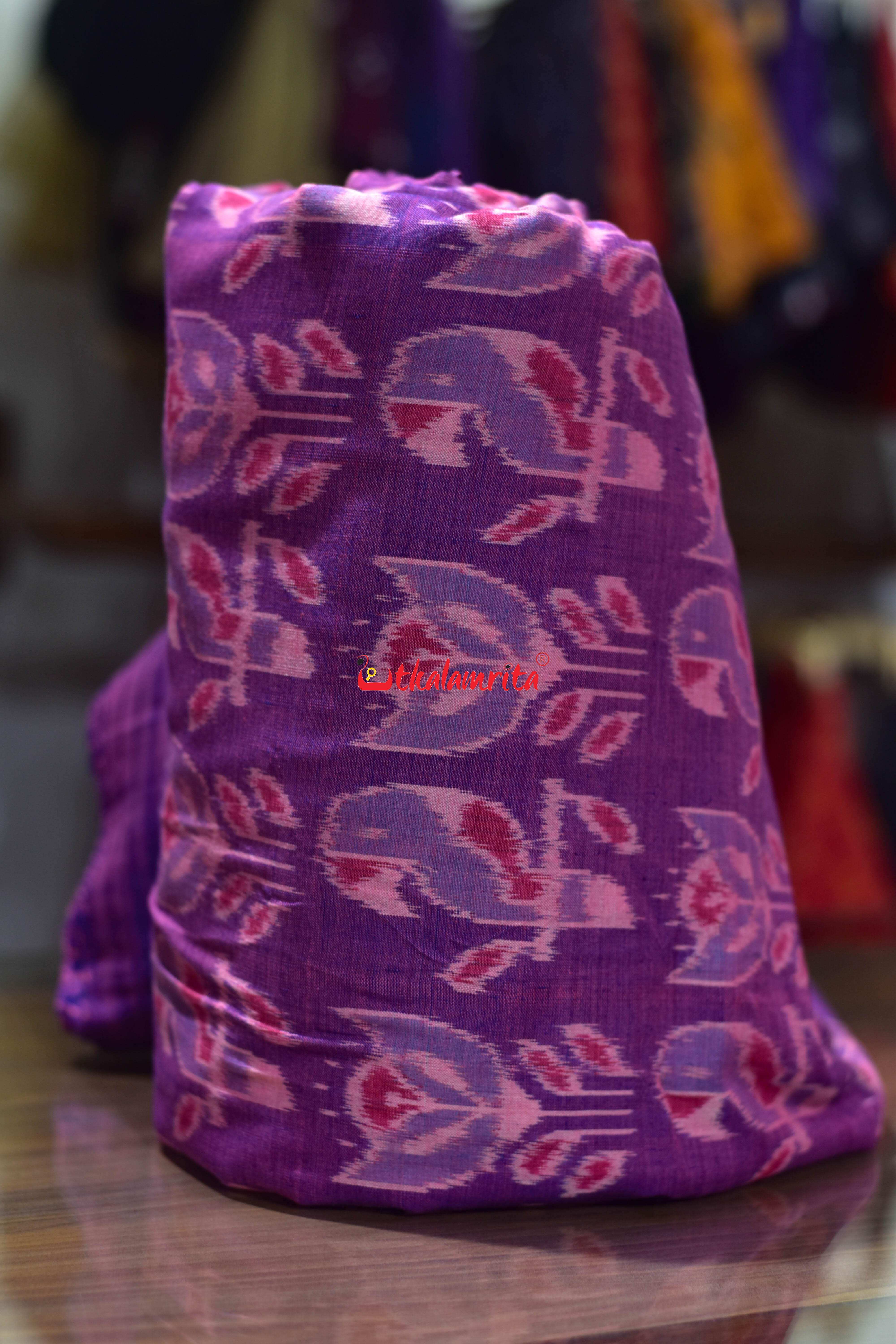 Pink Purple Parrot Sambalpuri Cotton (Fabric)