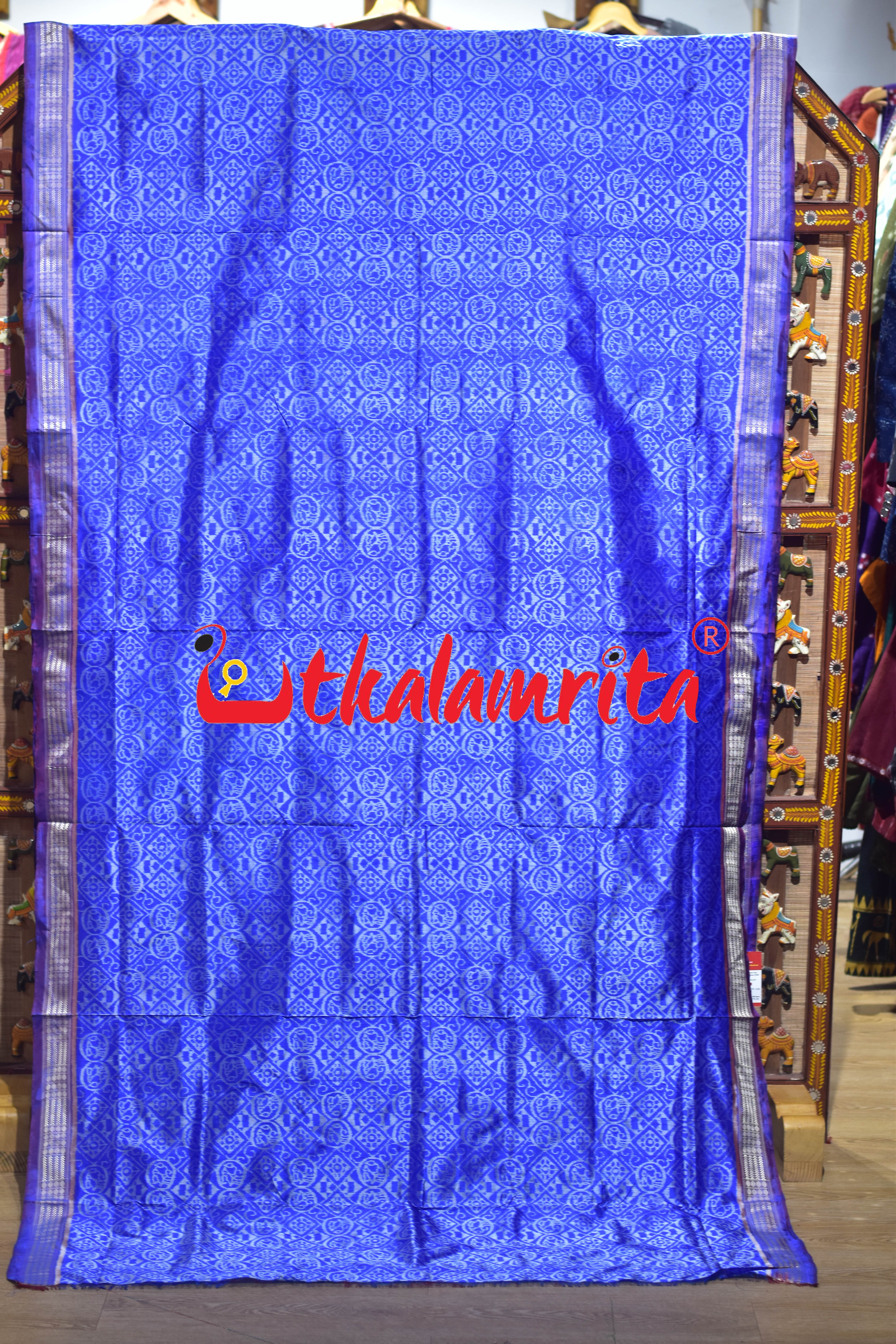 Ice Blue Sambalpuri Bandha Silk Saree