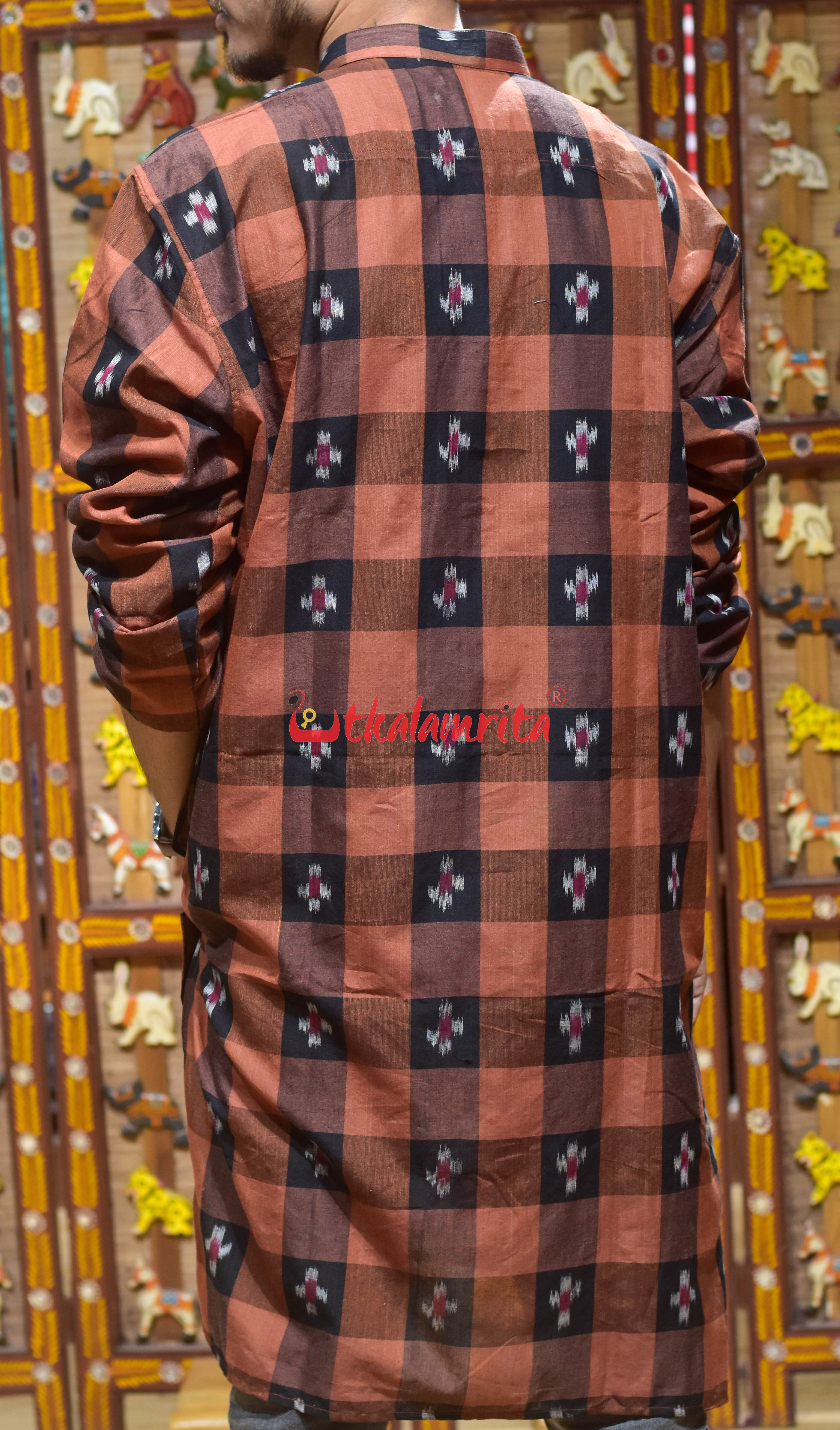 Brown Black Checks Pasapali (Men's Long Kurta)