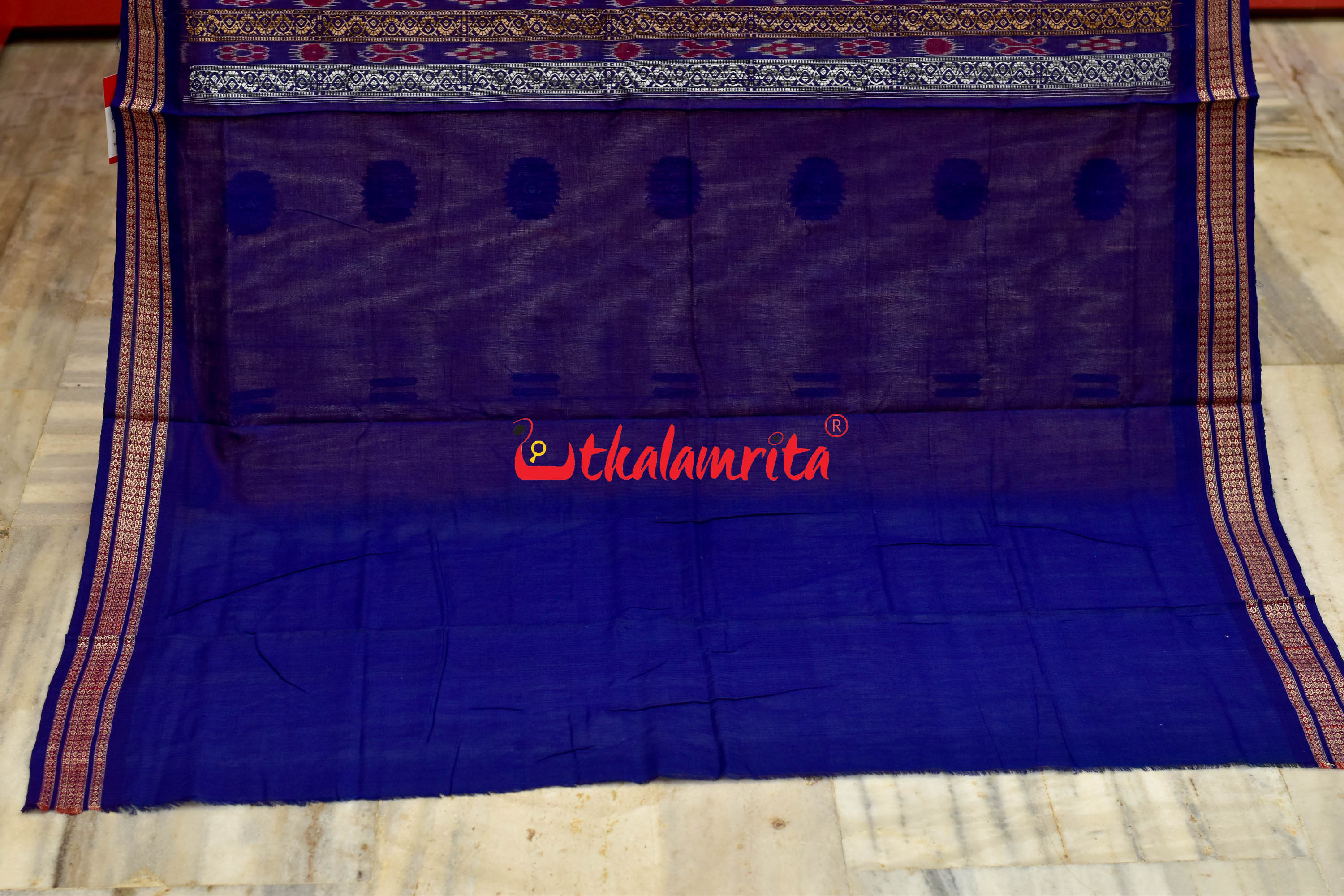 Biscuit Blue Padam Bomkai Cotton Saree