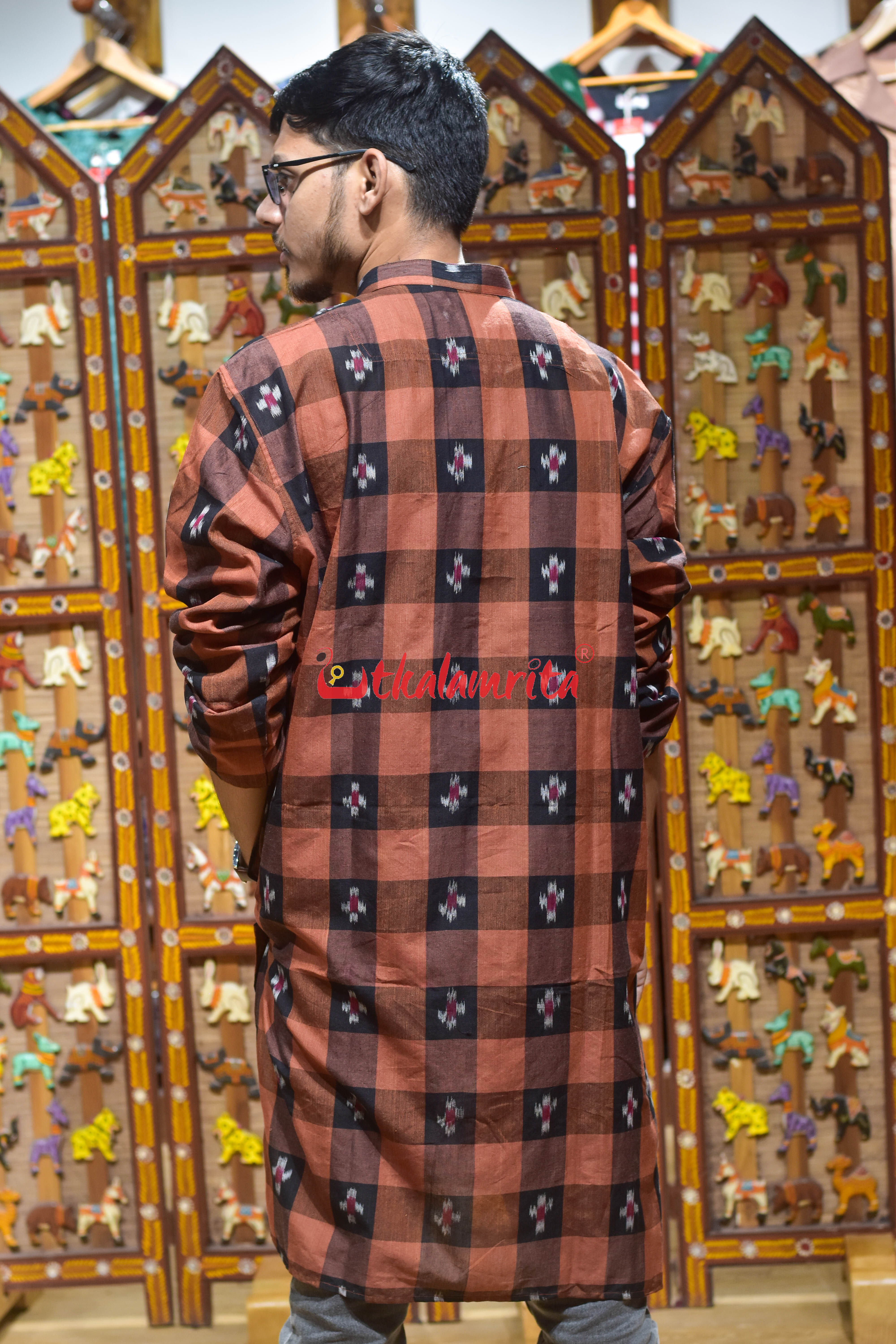 Brown Black Checks Pasapali (Men's Long Kurta)