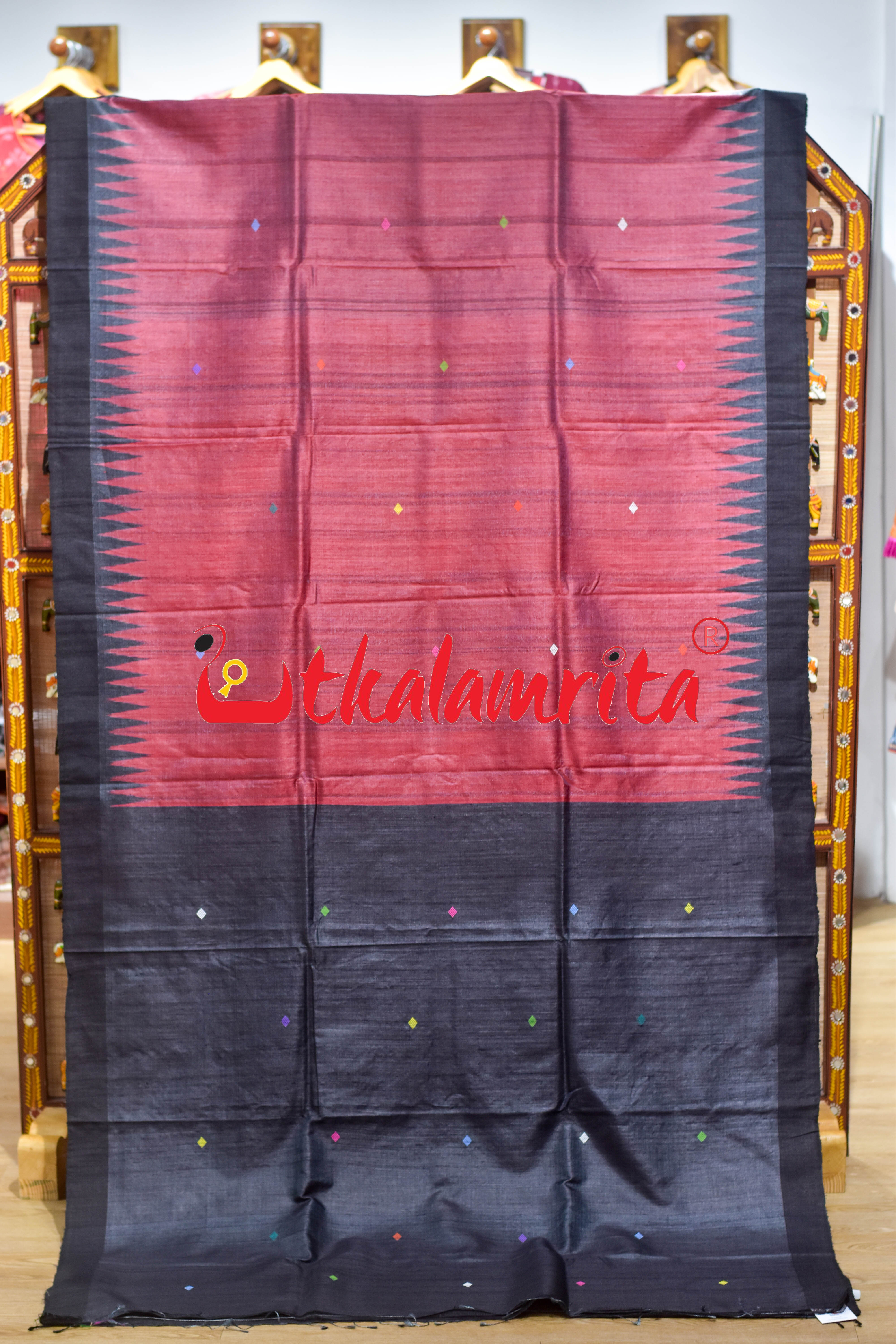 Red Black Ratha Jatra Gopalpur Tussar Silk Saree