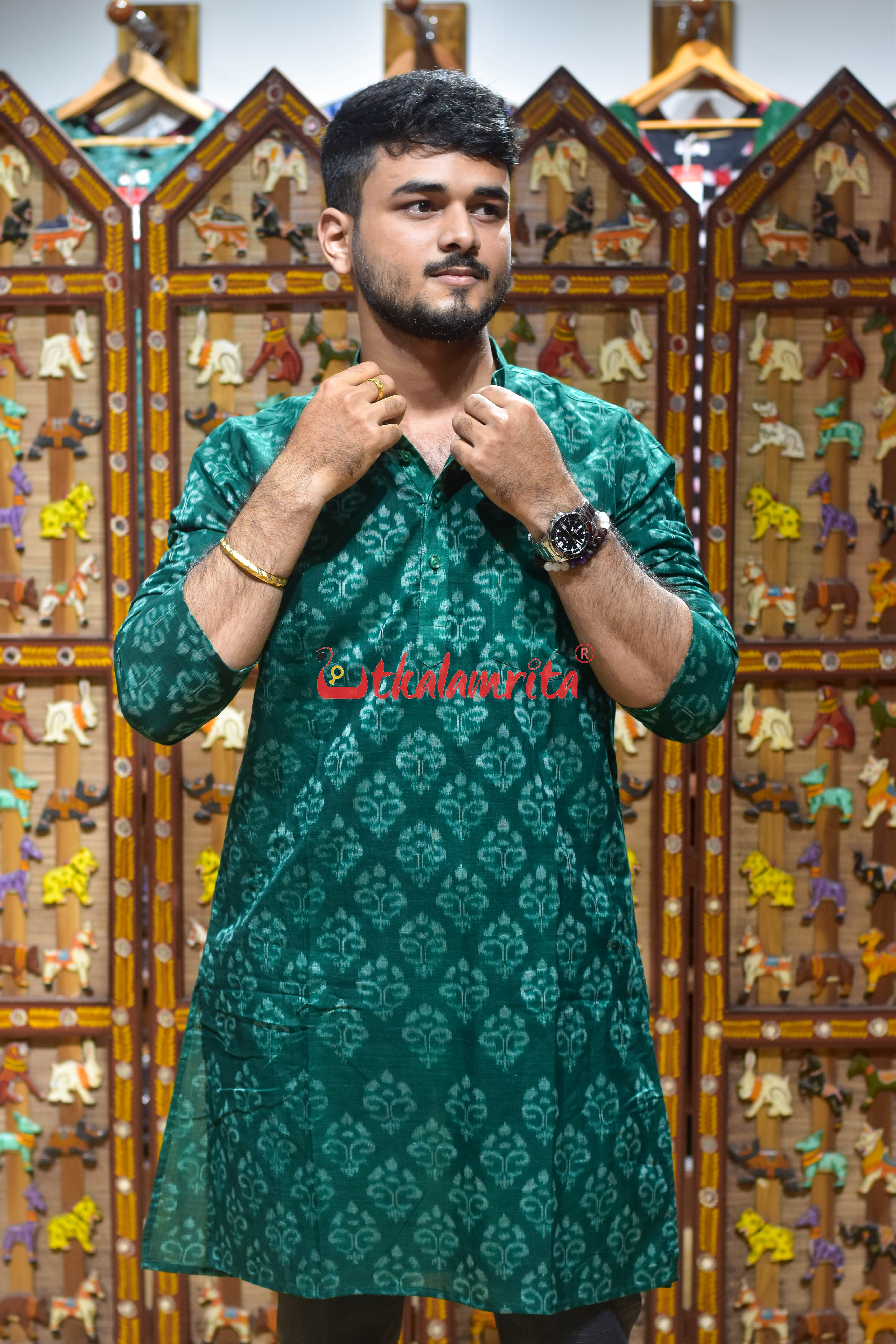 Bottle Green Trees (Men's Long Kurta)