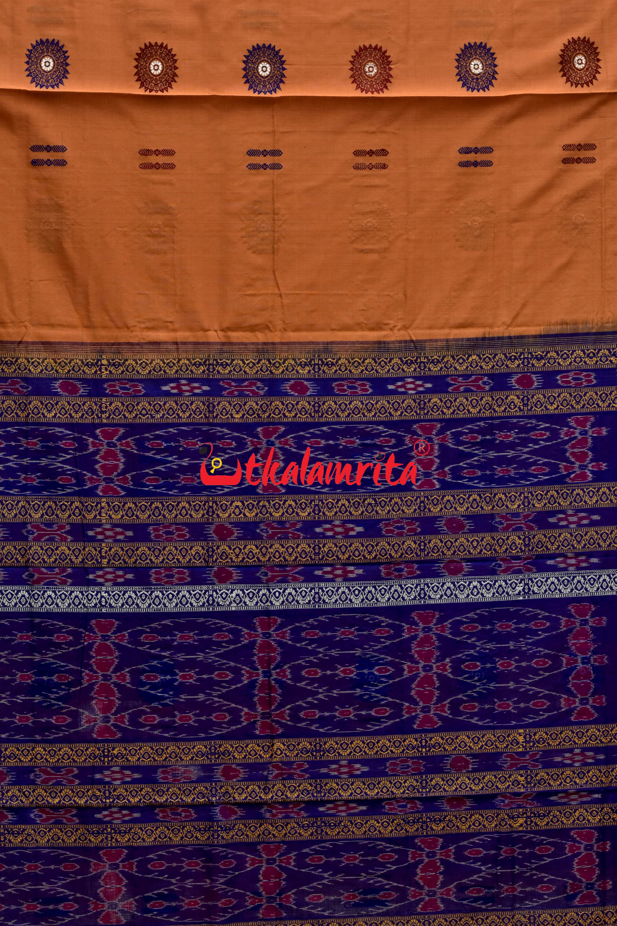 Biscuit Blue Padam Bomkai Cotton Saree