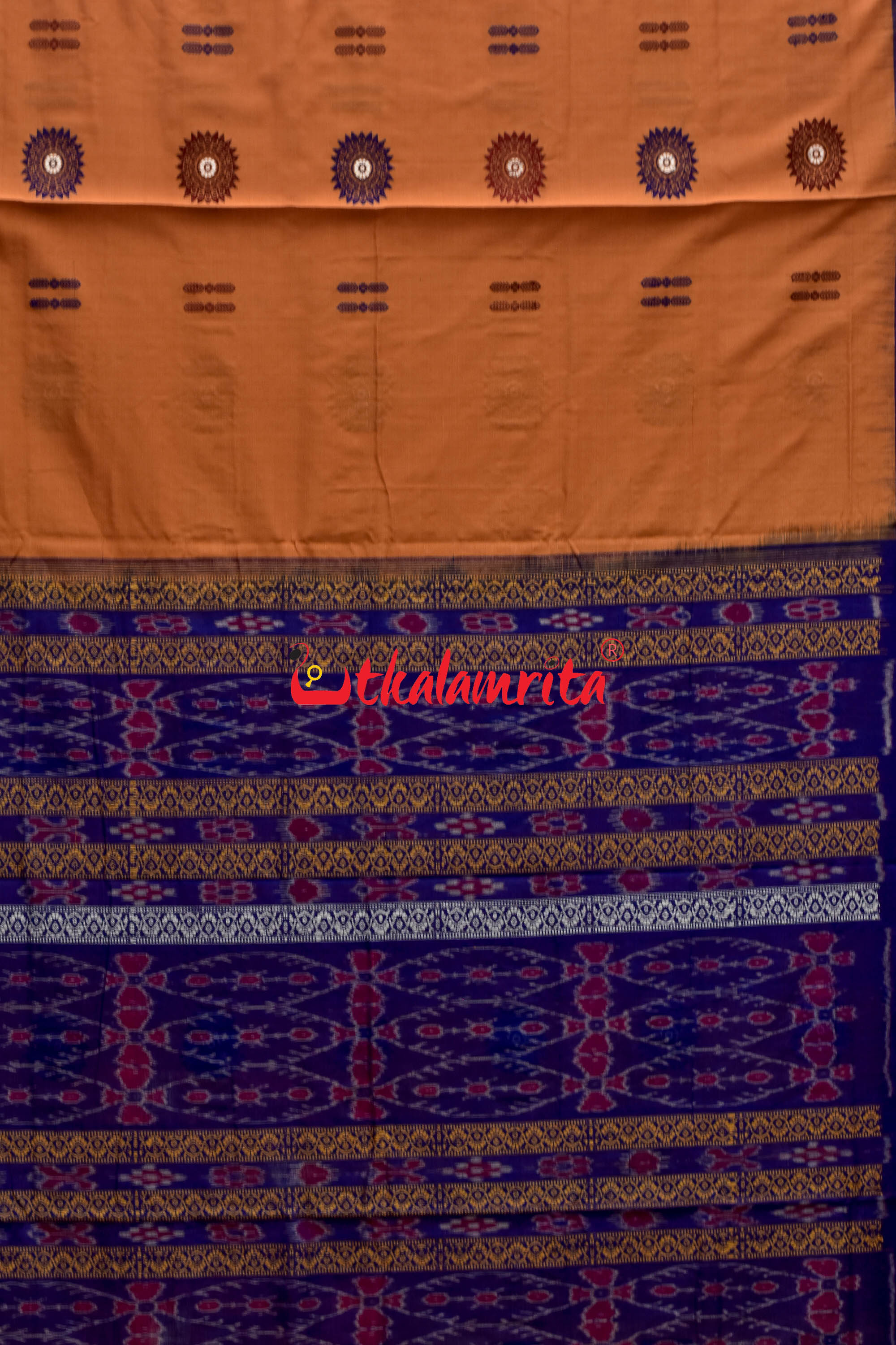 Biscuit Blue Padam Bomkai Cotton Saree