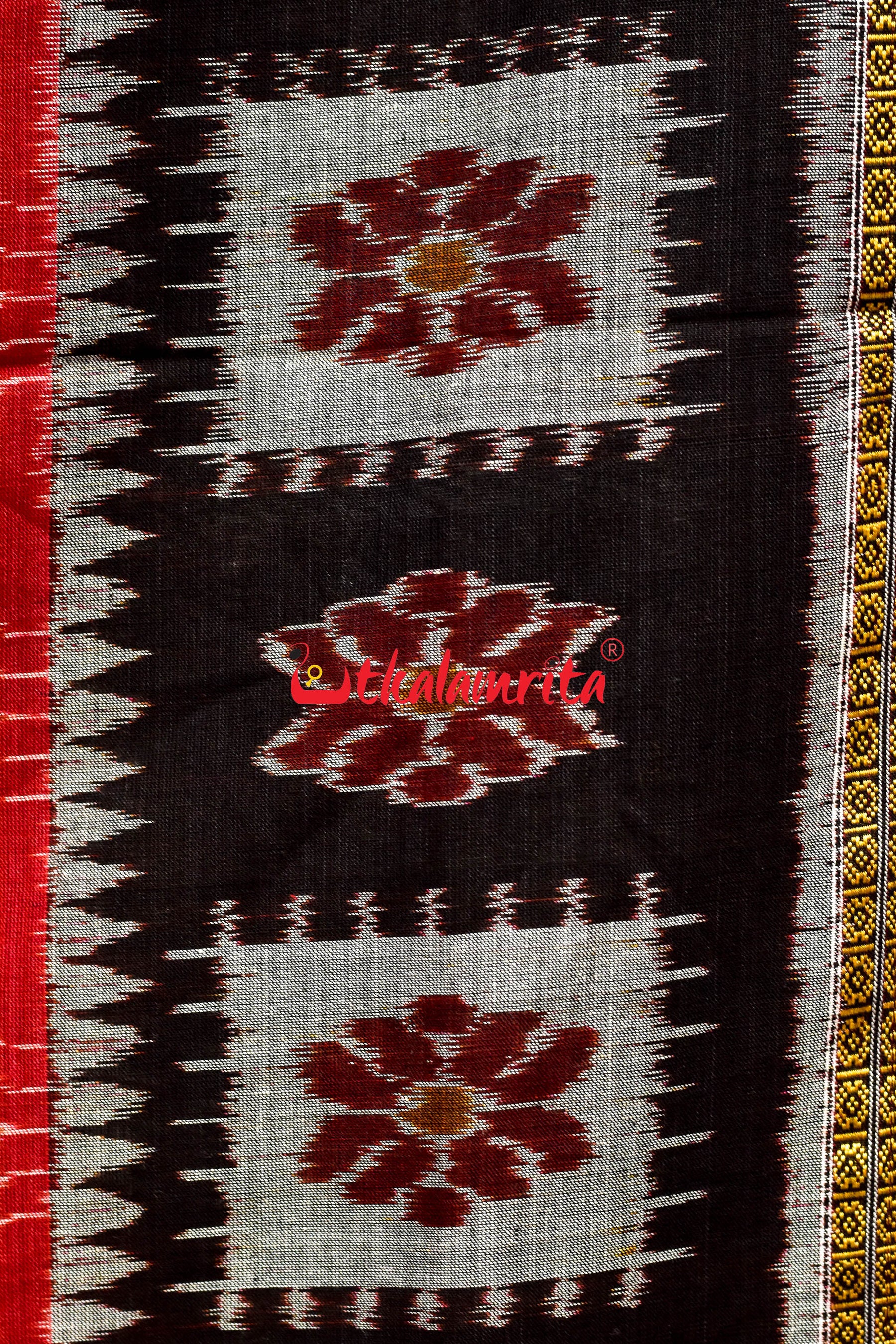 Maroon Panapatra Khandua Cotton Saree