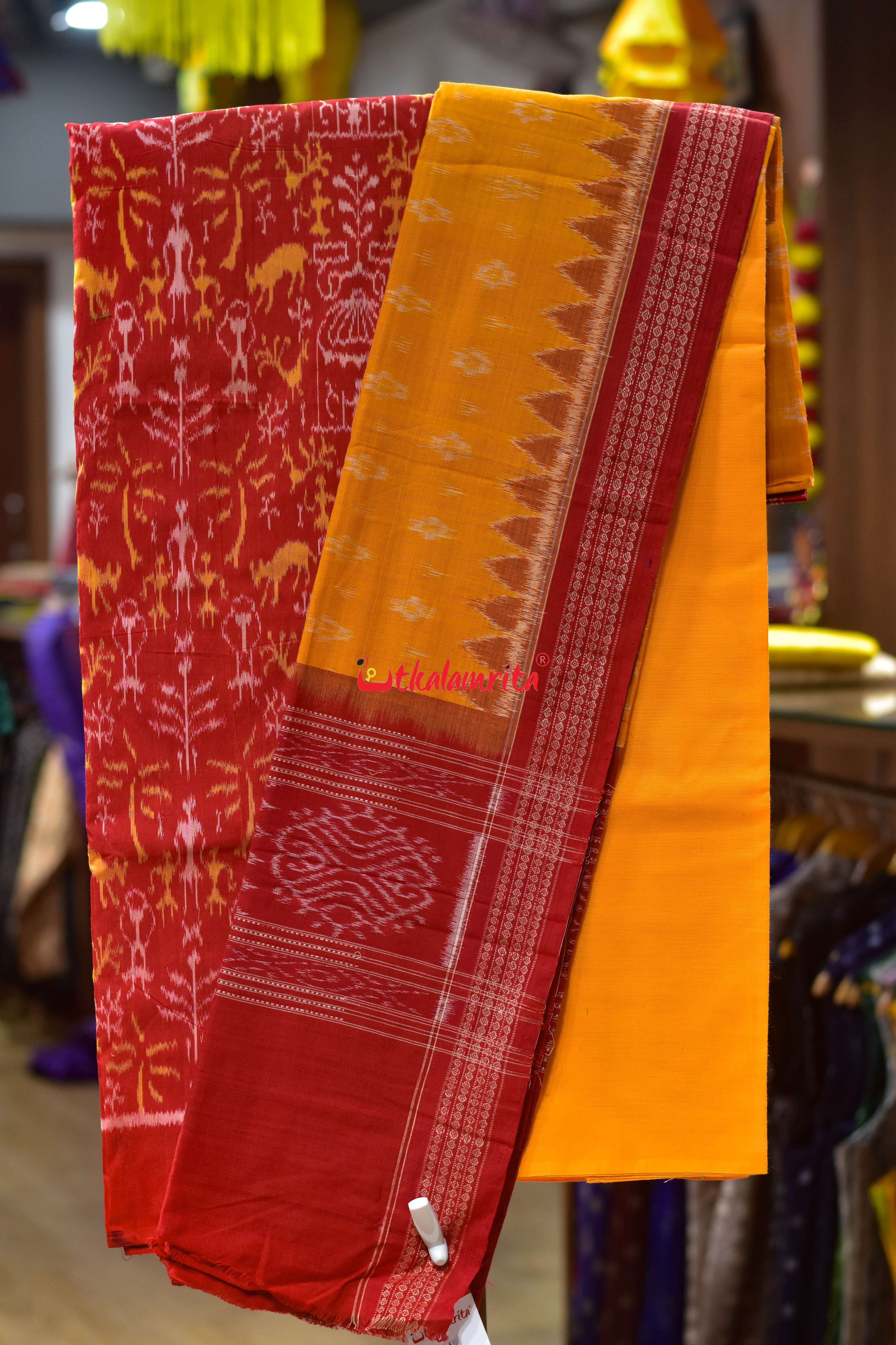 Red Yellow Tribal Sambalpuri Bapta Dress Set