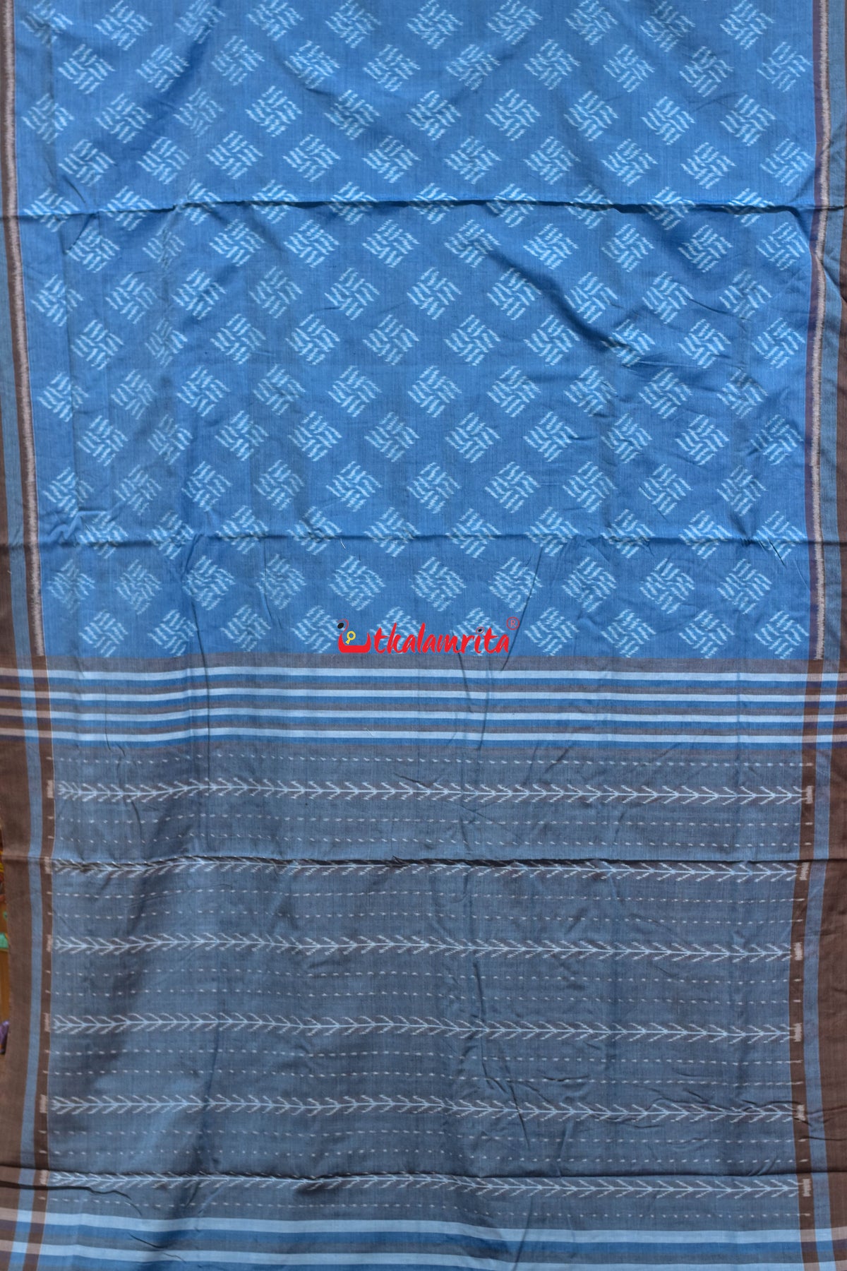 Sky Blue Brown Gaara Thikiri Maniabandha Cotton Saree
