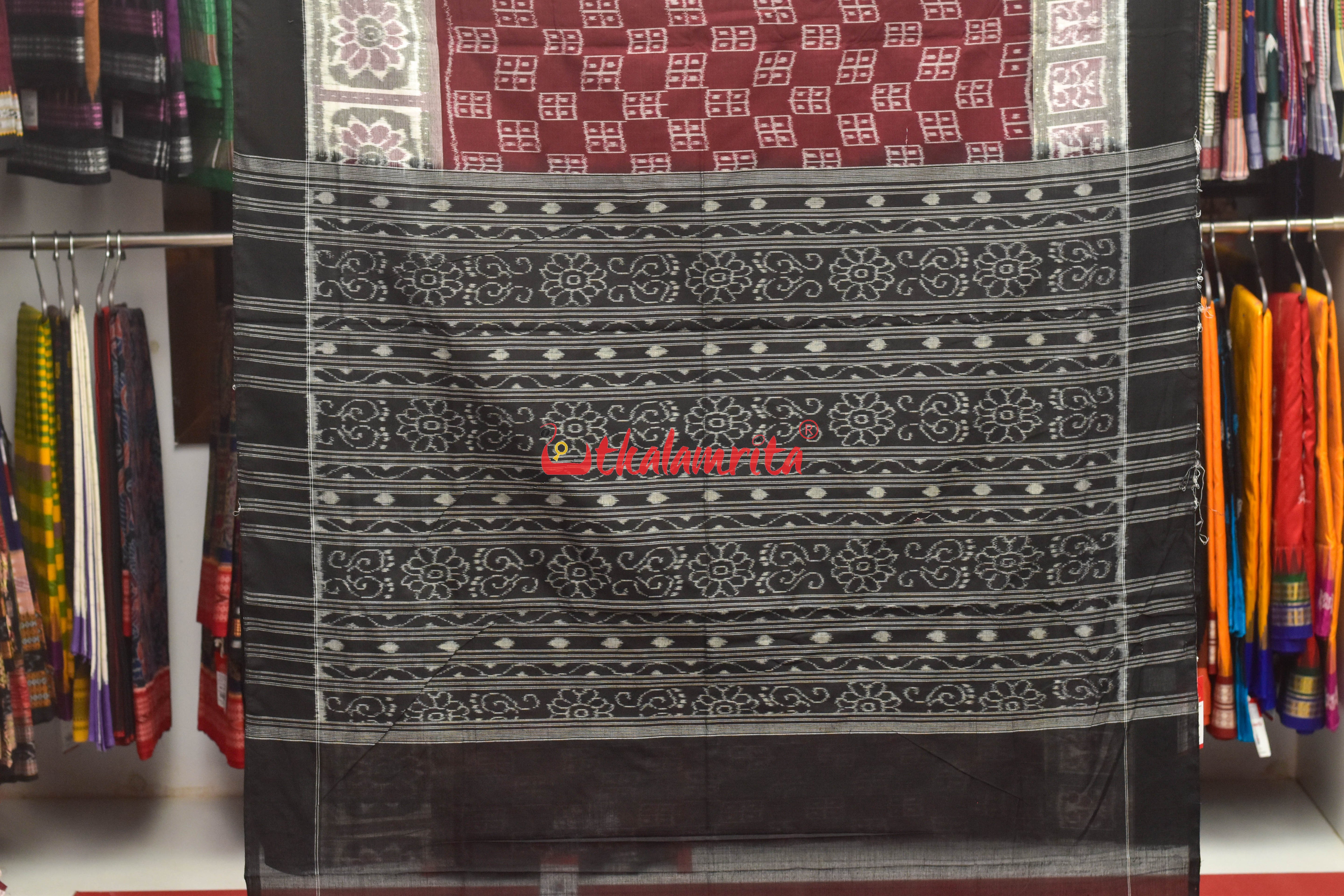 Maroon Windows Bandha Sambalpuri Cotton Saree