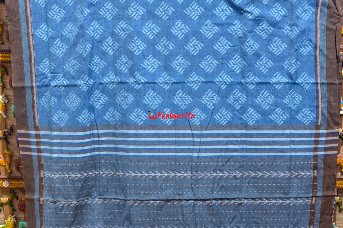 Sky Blue Brown Gaara Thikiri Maniabandha Cotton Saree