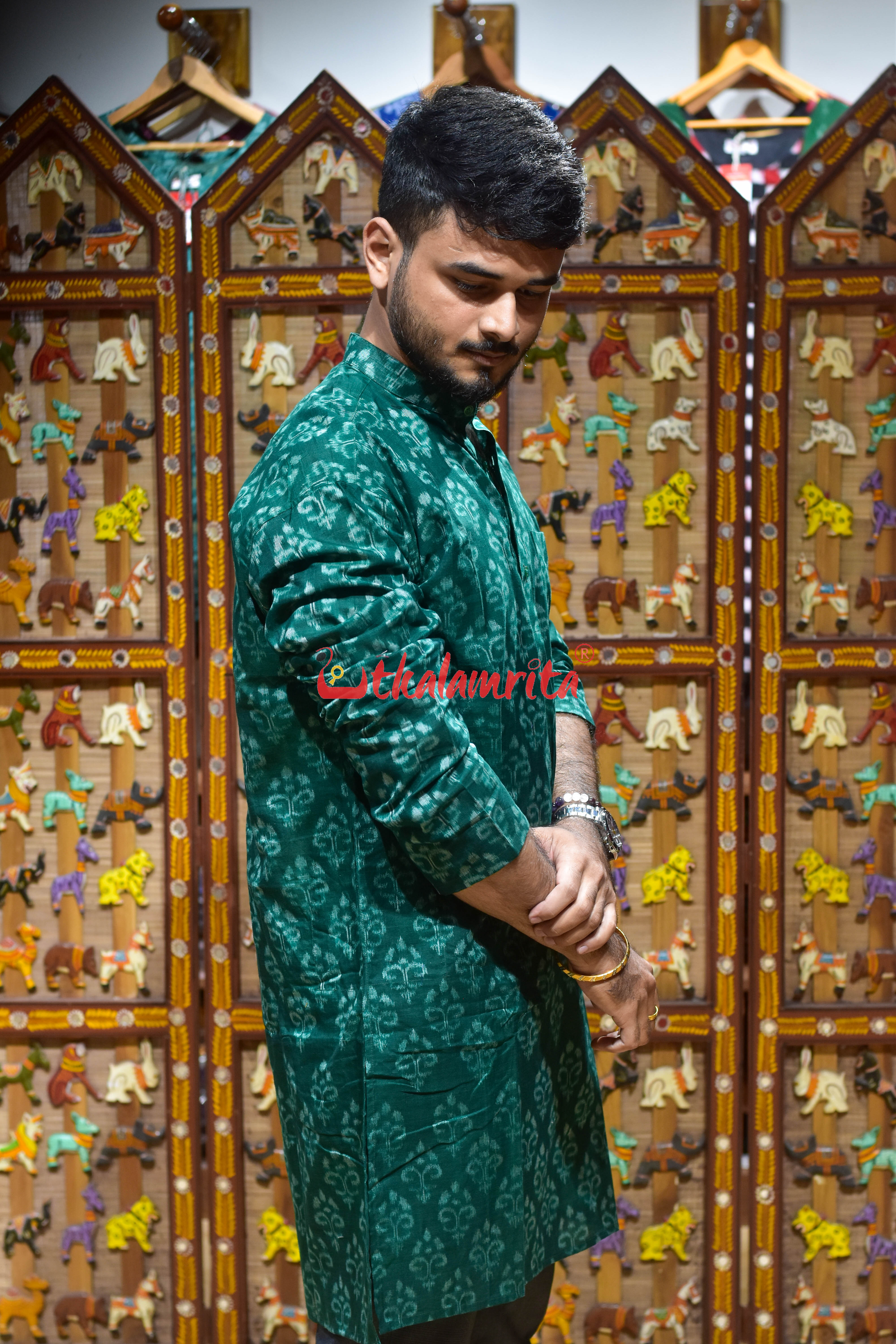 Bottle Green Trees (Men's Long Kurta)
