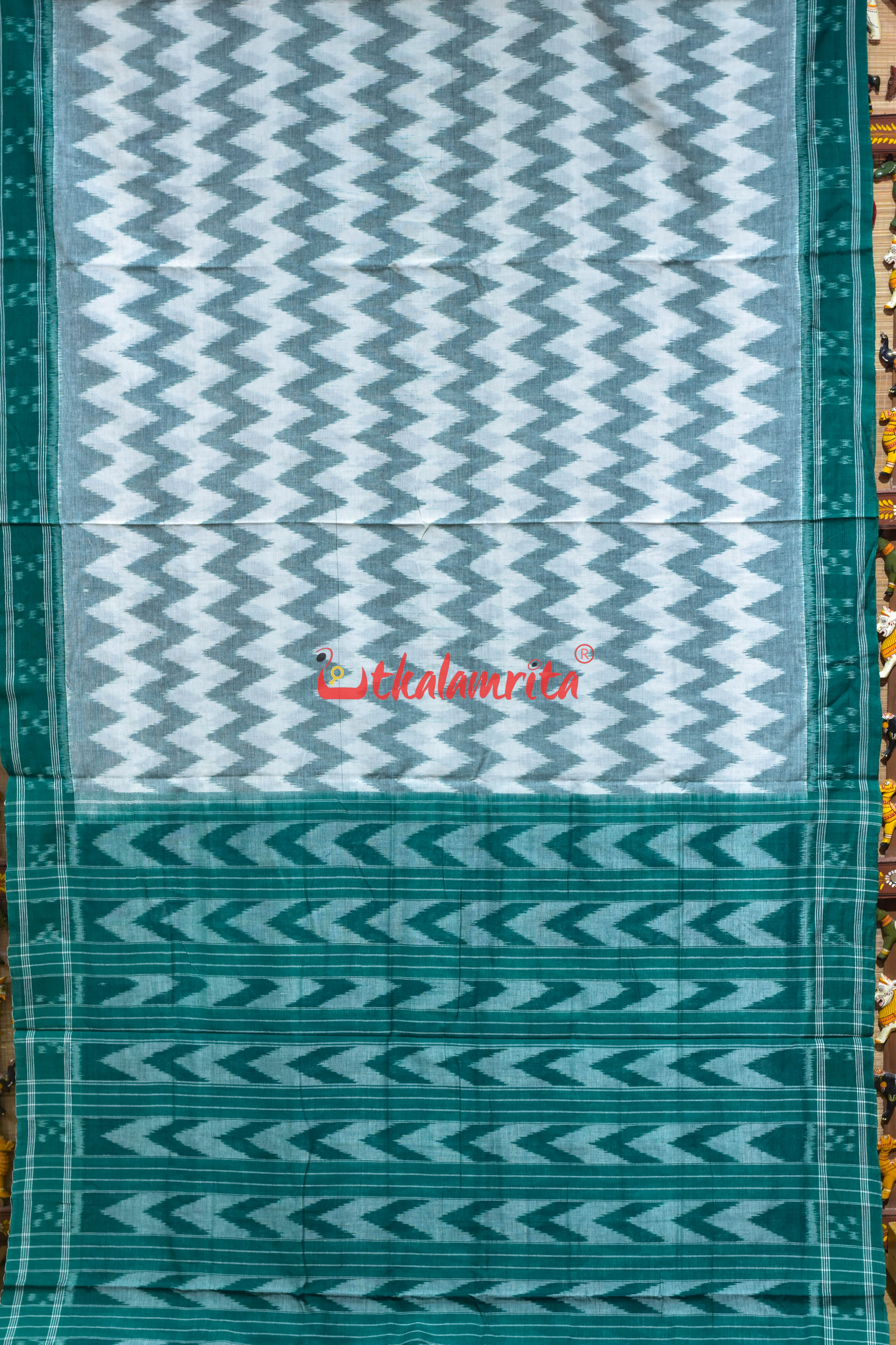 White Green Taranga Khandua Cotton Saree