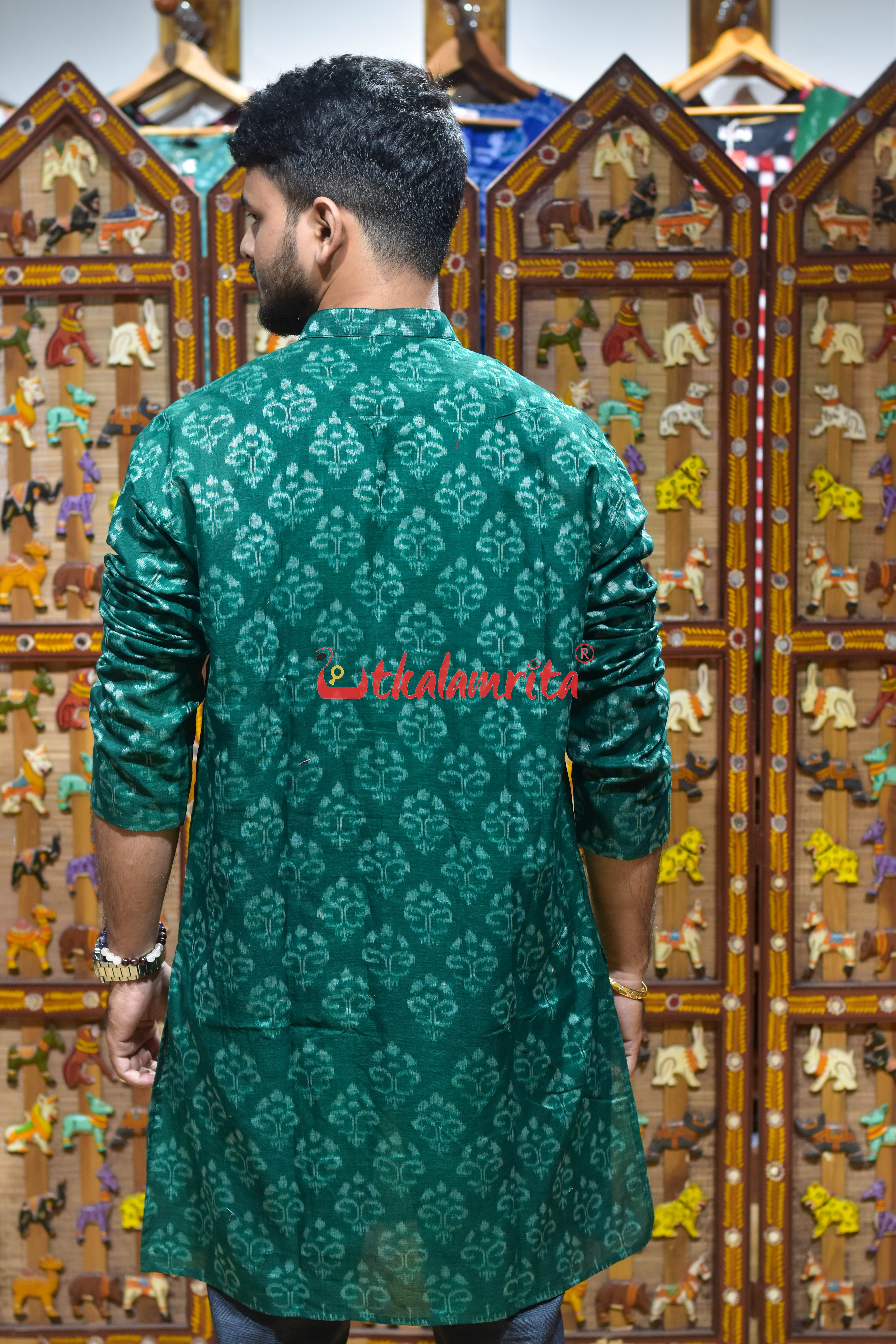 Bottle Green Trees (Men's Long Kurta)