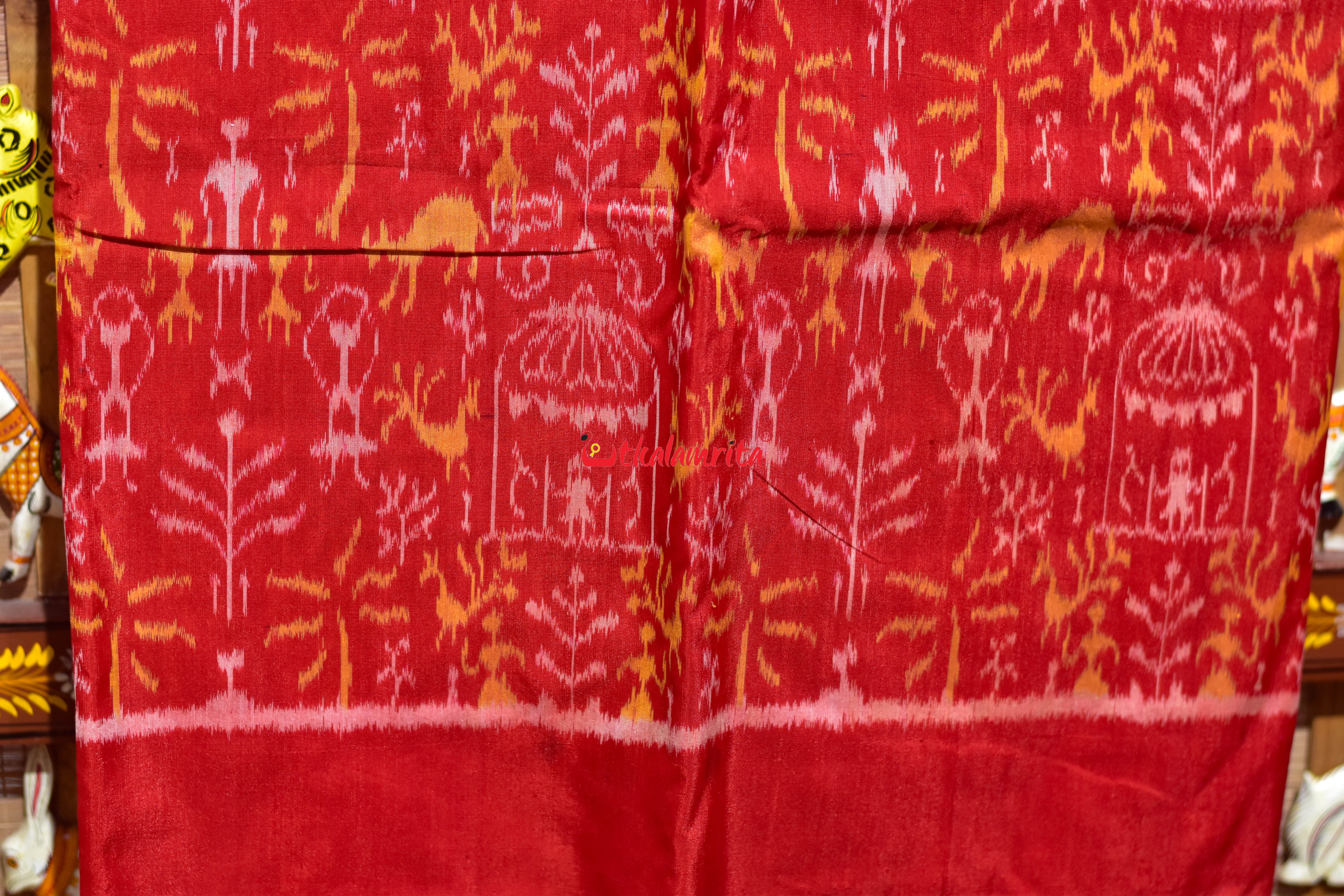 Red Yellow Tribal Sambalpuri Bapta Dress Set