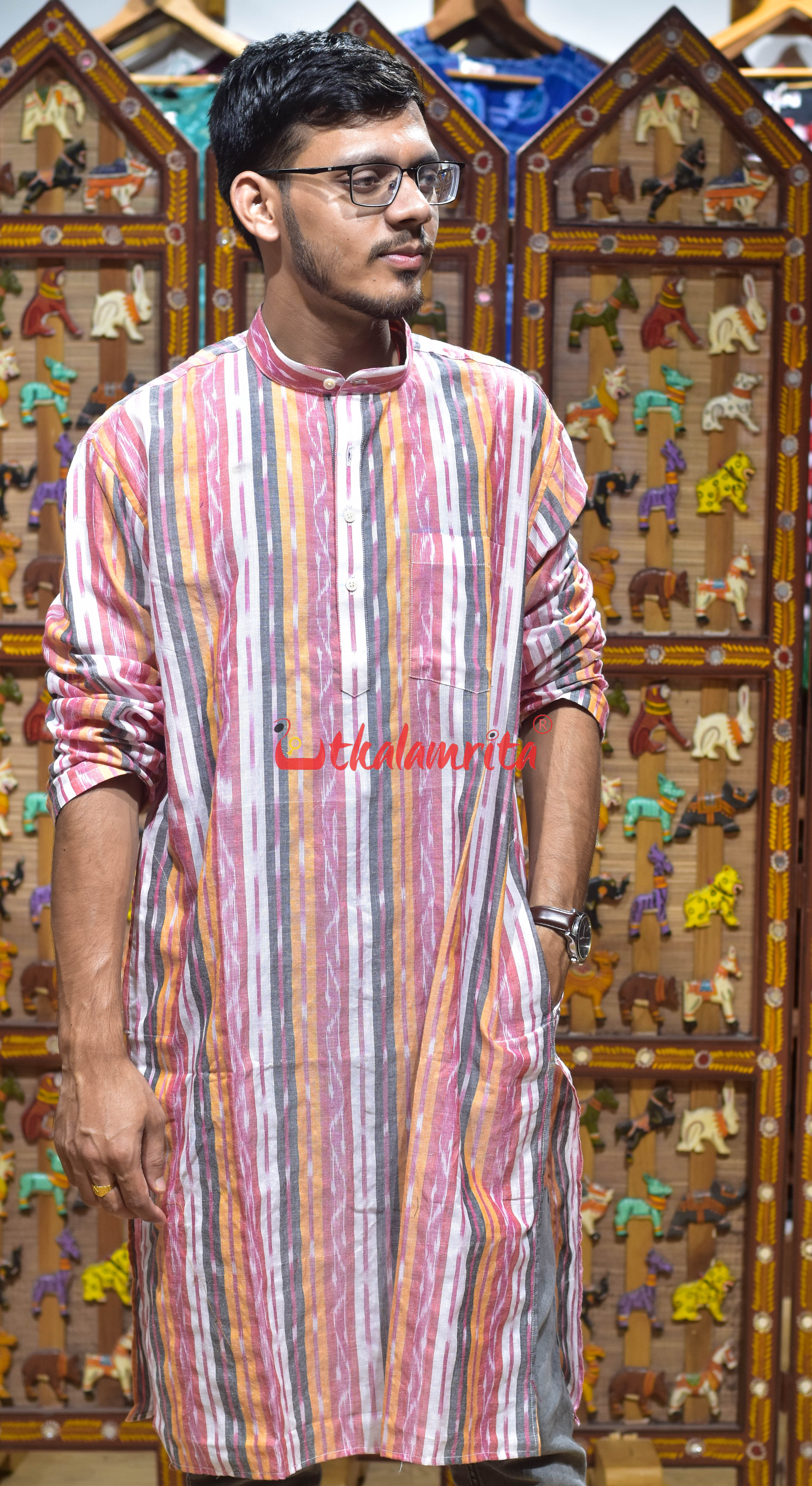 White Red Checks (Men's Long Kurta)