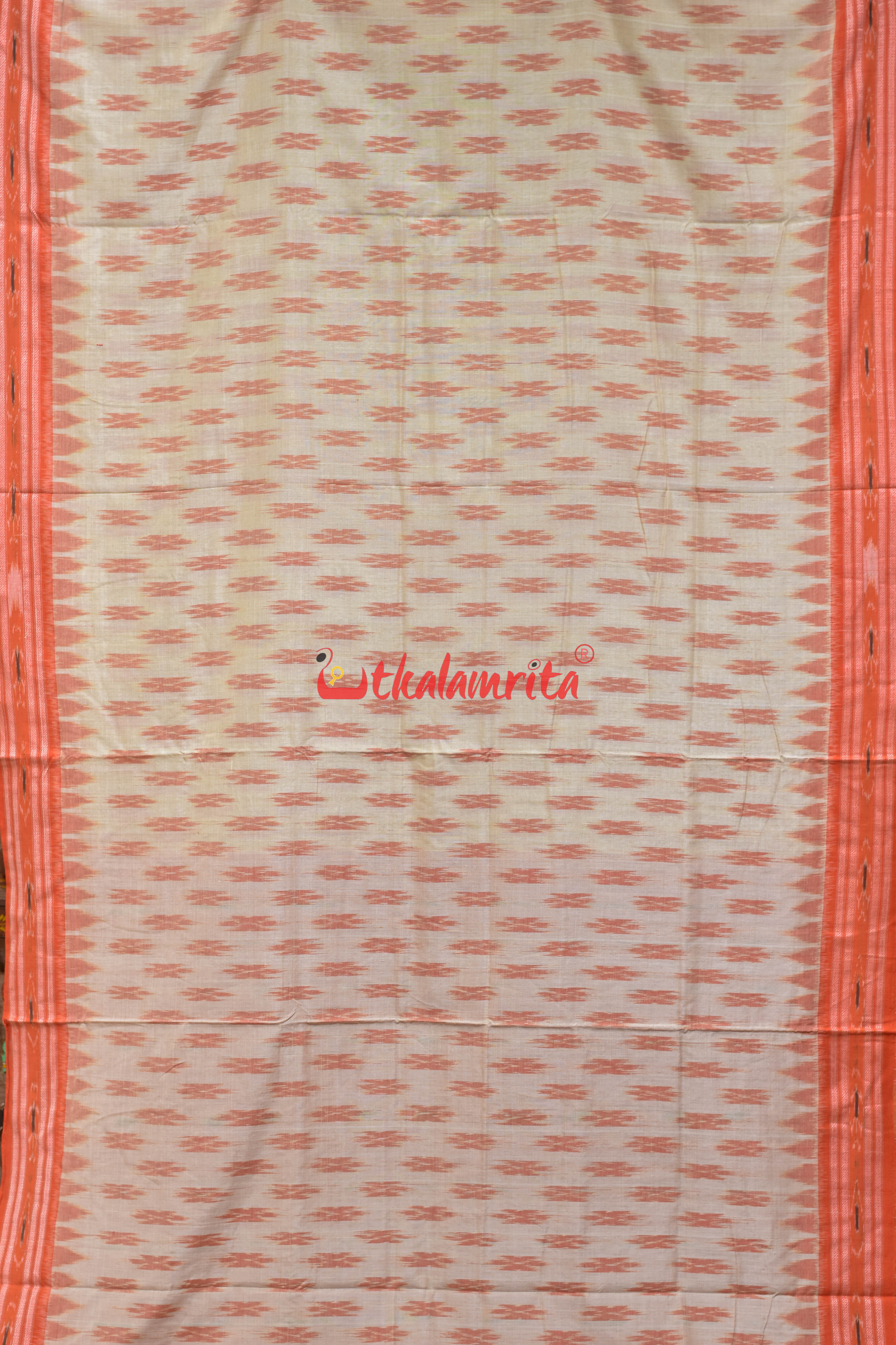 Off White Orange Body Bandha Khandua Cotton Saree