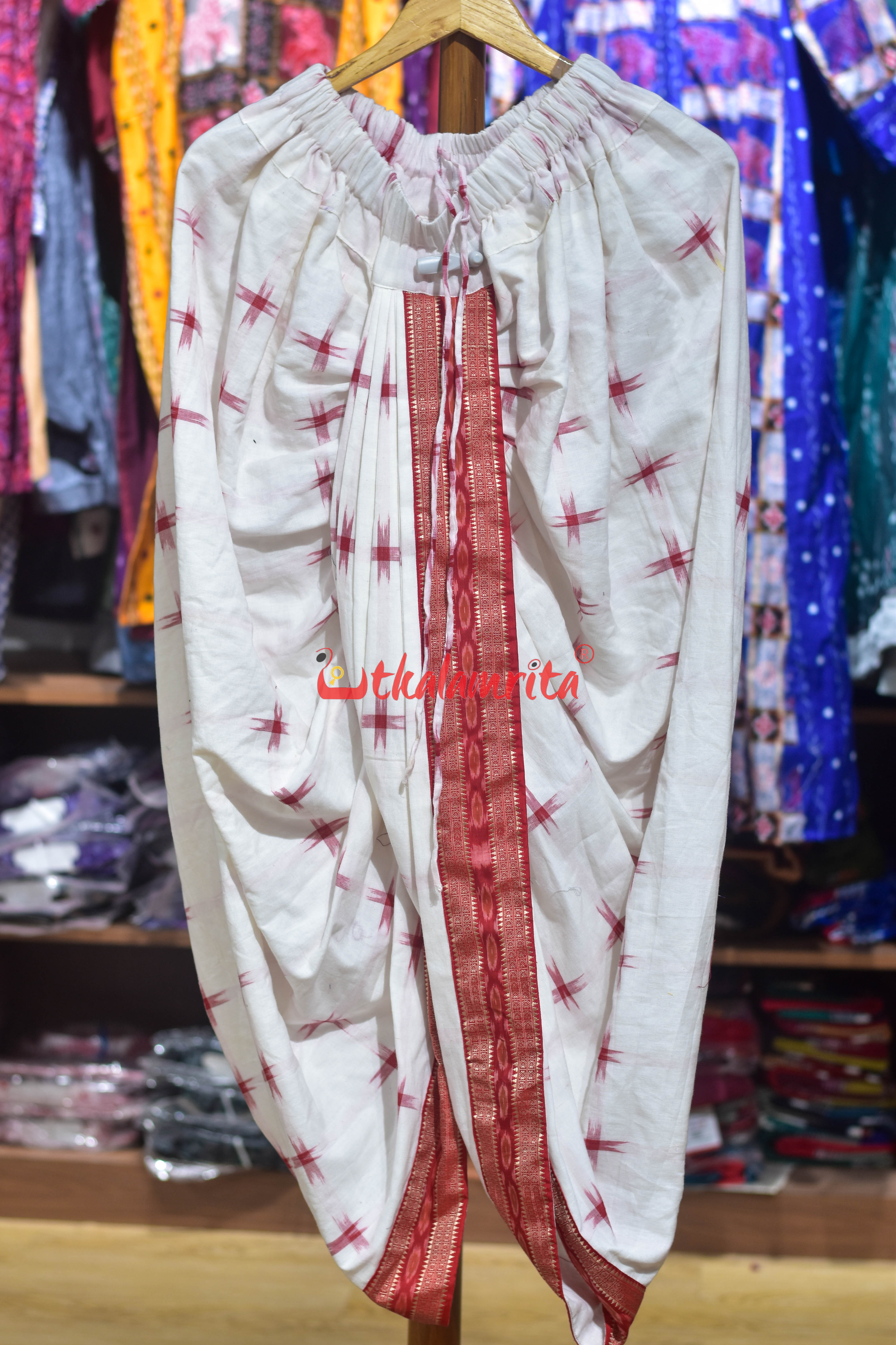 White with Red Star (Men's Dhoti Pant)
