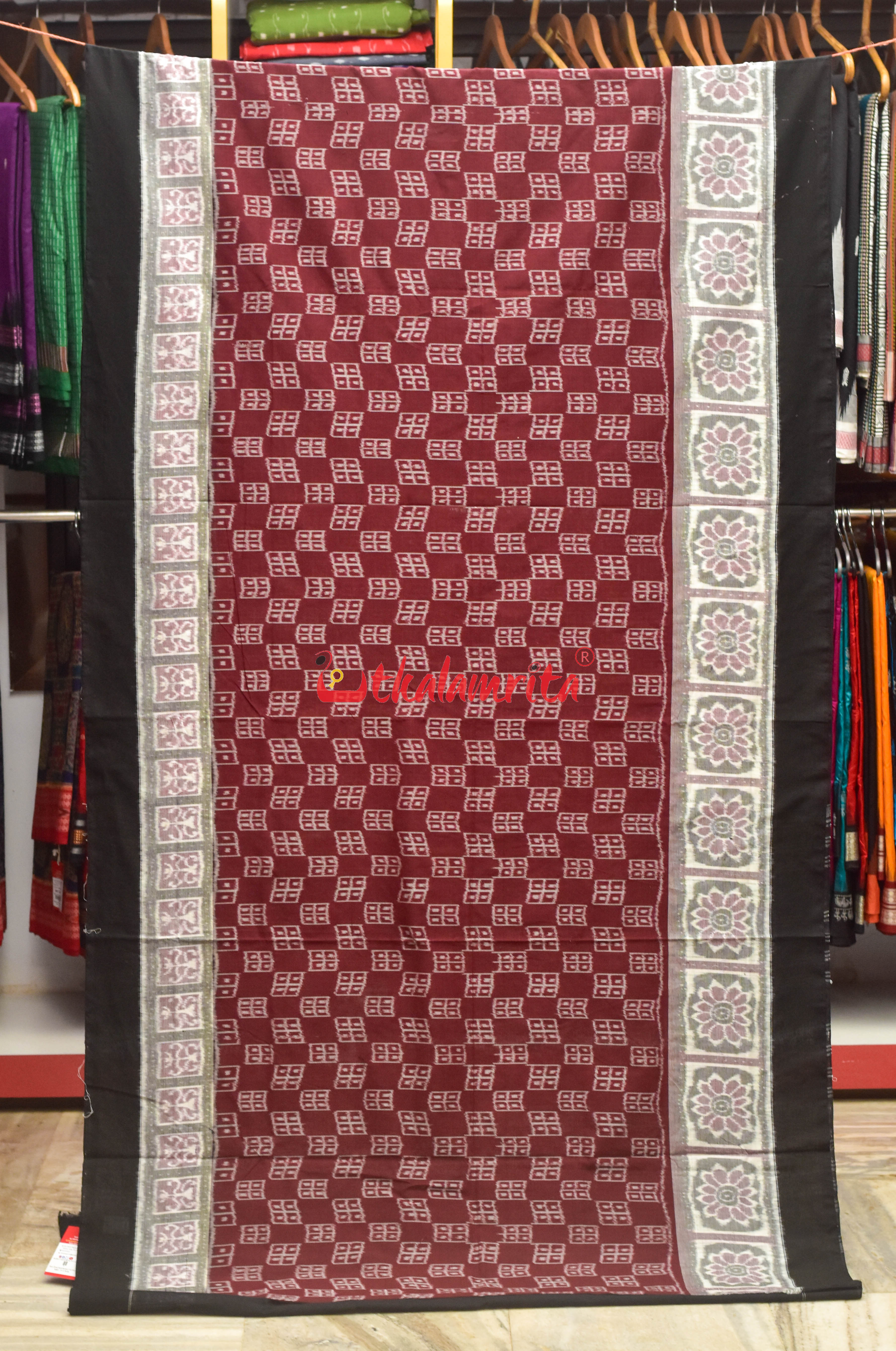 Maroon Windows Bandha Sambalpuri Cotton Saree