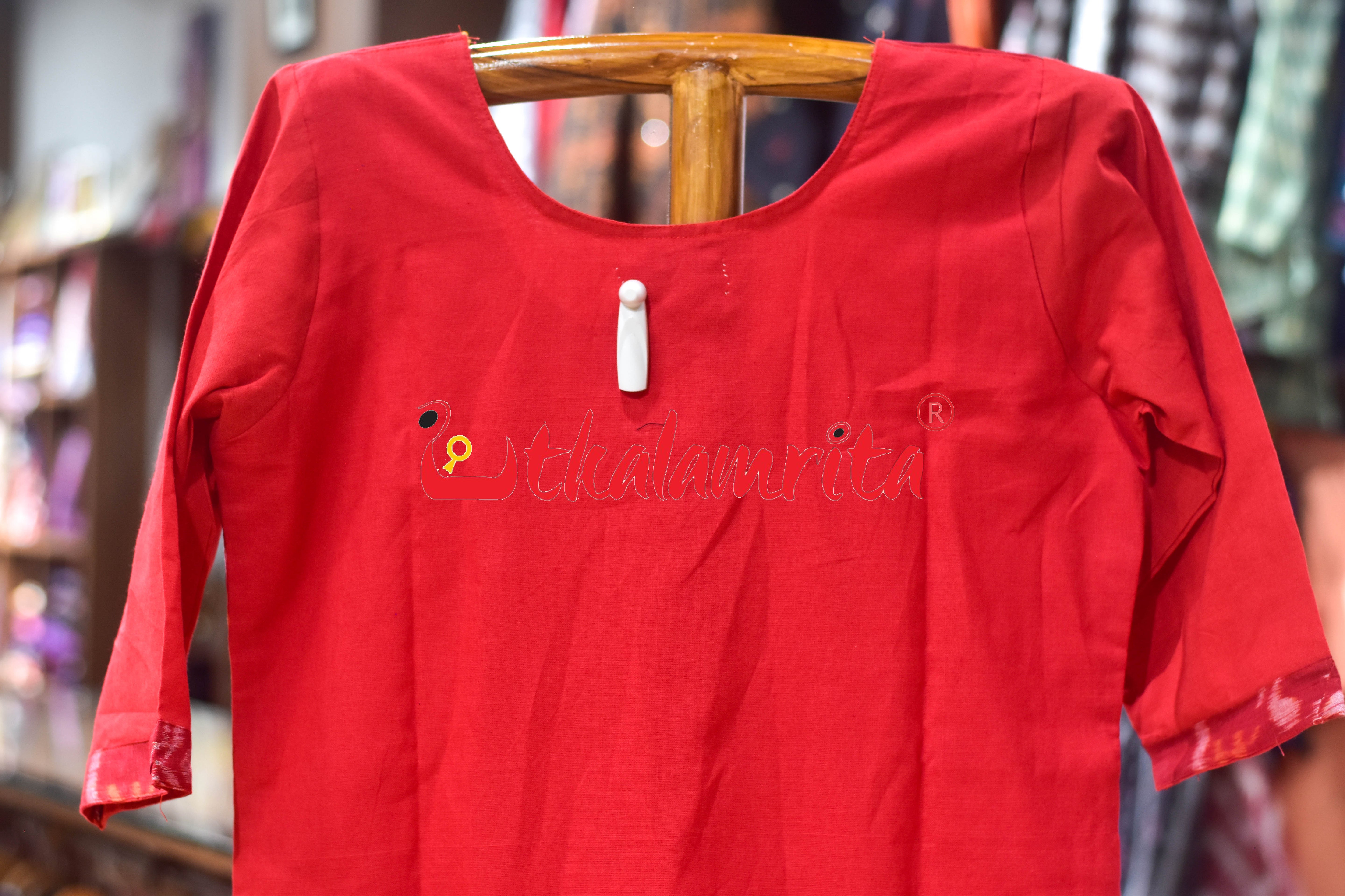 Red Tribal and Trees Sambalpuri (Ladies Kurti)