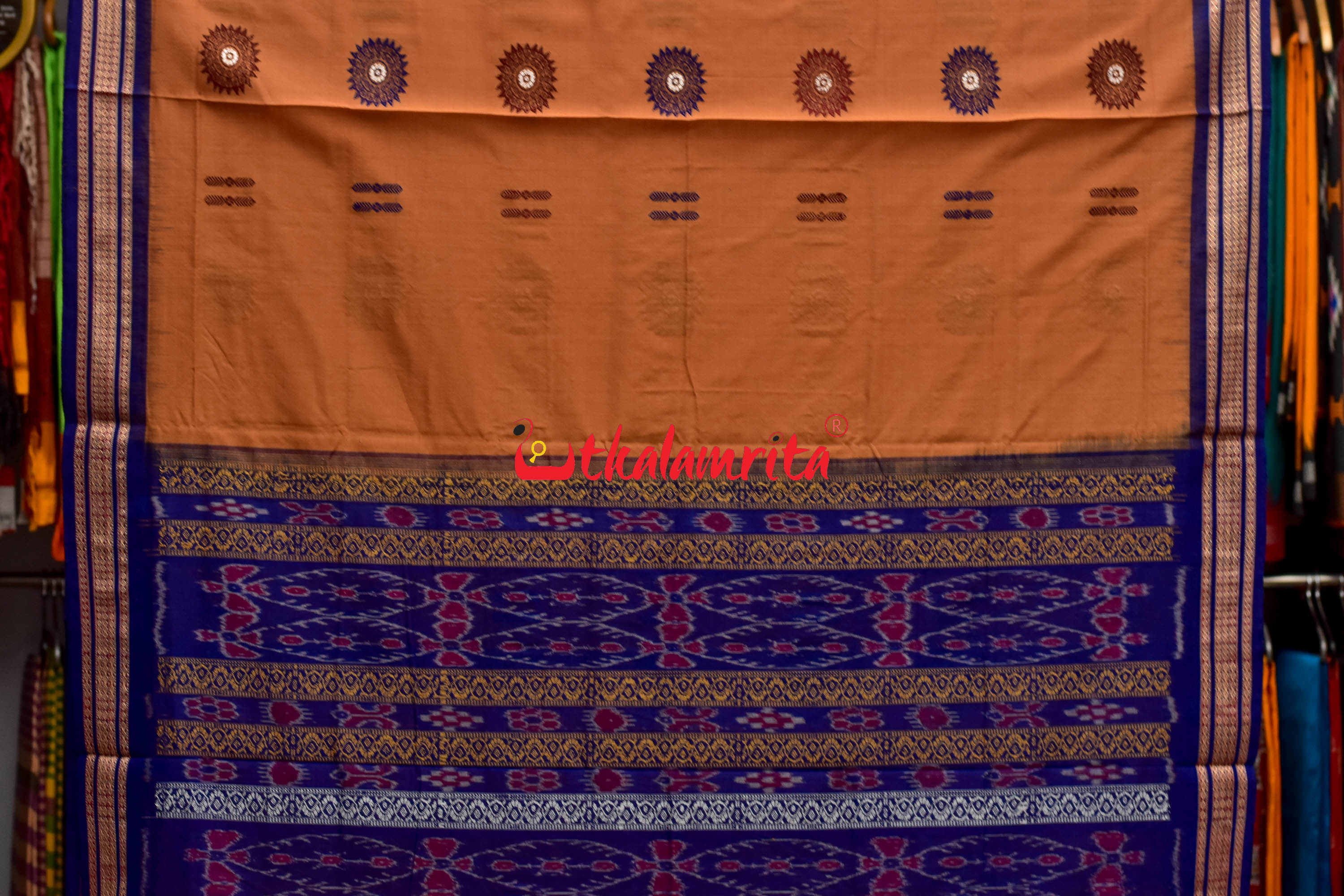 Biscuit Blue Padam Bomkai Cotton Saree