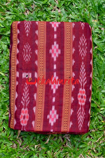 Maroon Pasapali With Flower Ikat (Fabric)