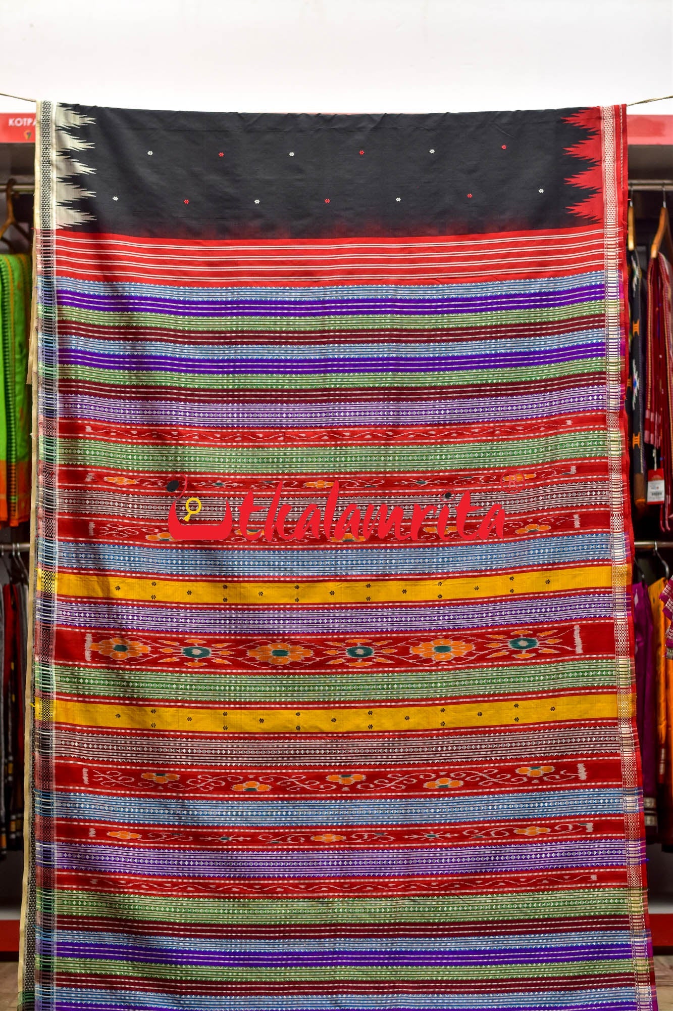 Black Ganga Jamuna Double Anchal Berhampuri Silk Saree