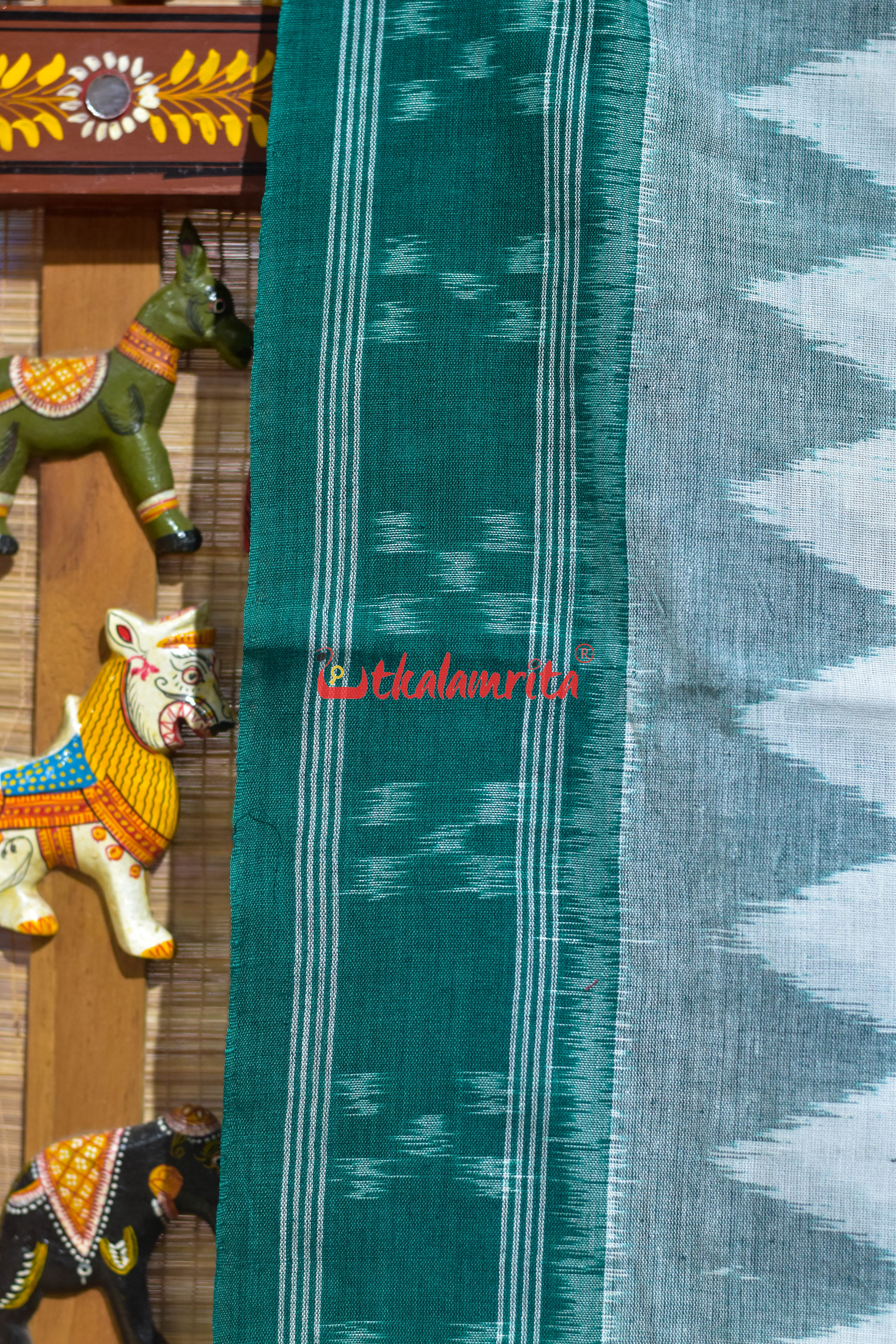 White Green Taranga Khandua Cotton Saree