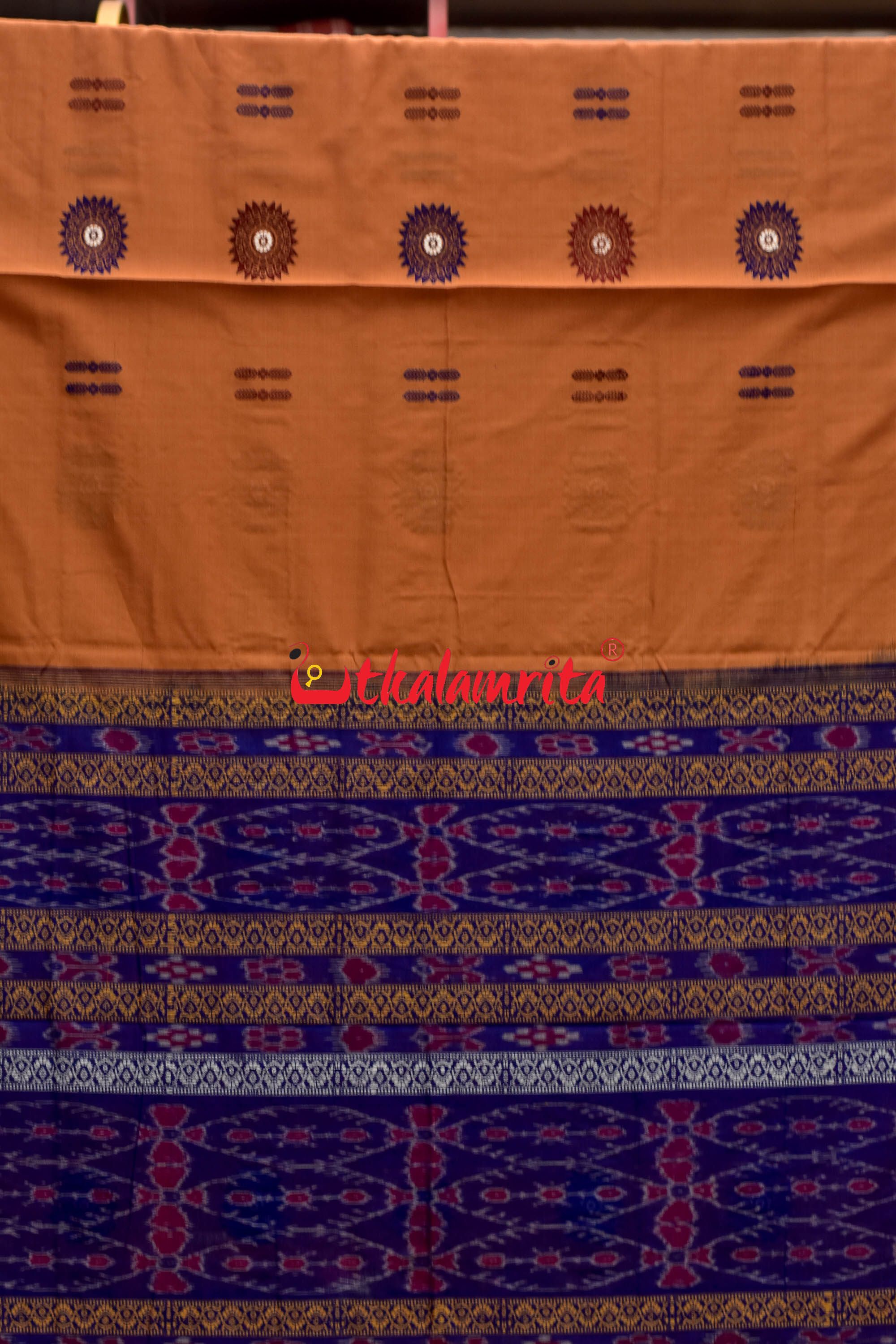 Biscuit Blue Padam Bomkai Cotton Saree