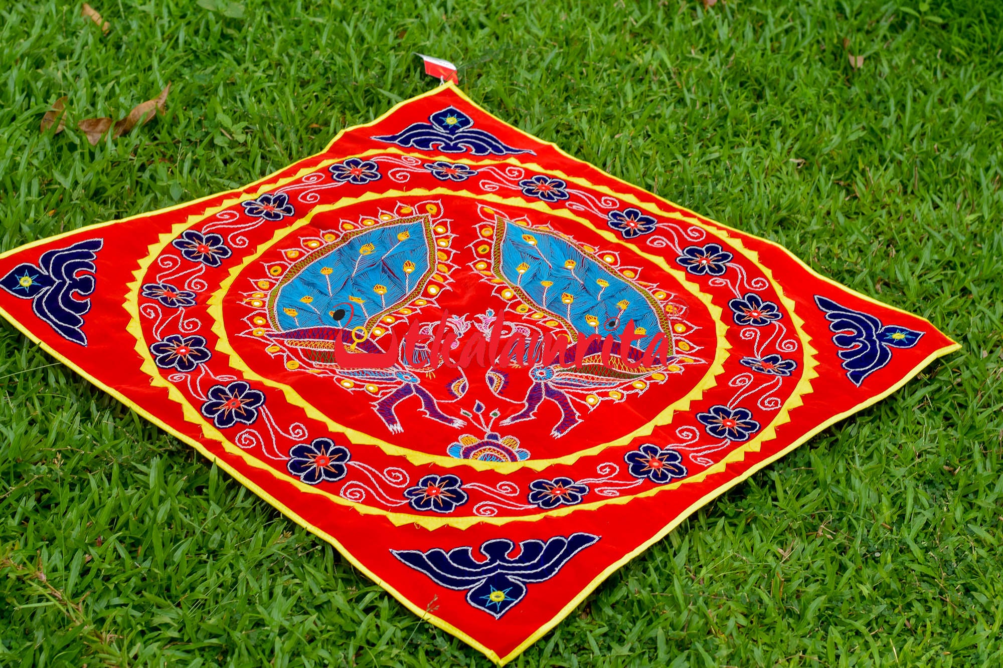 Double Peacock Red Blue Applique