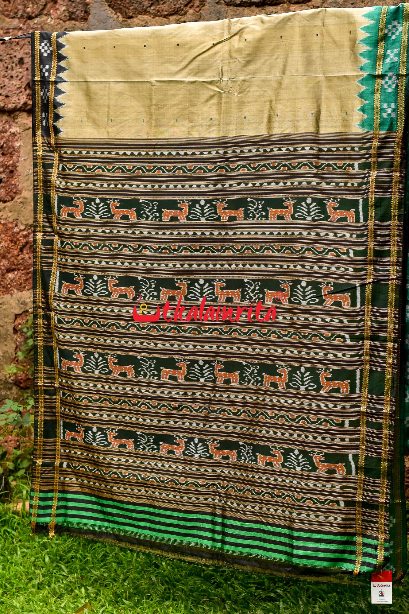 Olive Green Ganga Jamuna Khandua Silk Saree