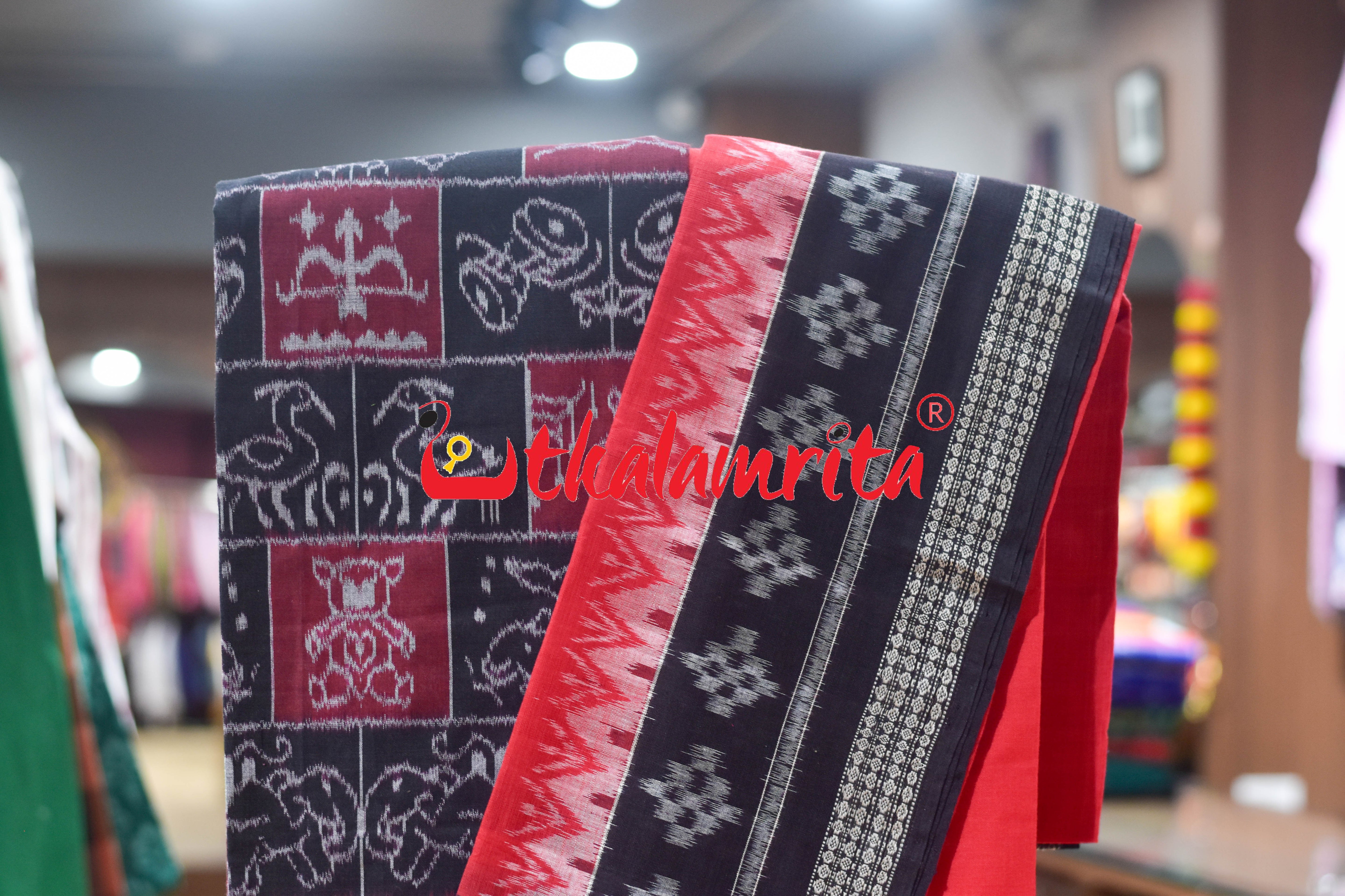Black Red Traditional Design Sambalpuri Cotton Dress Set