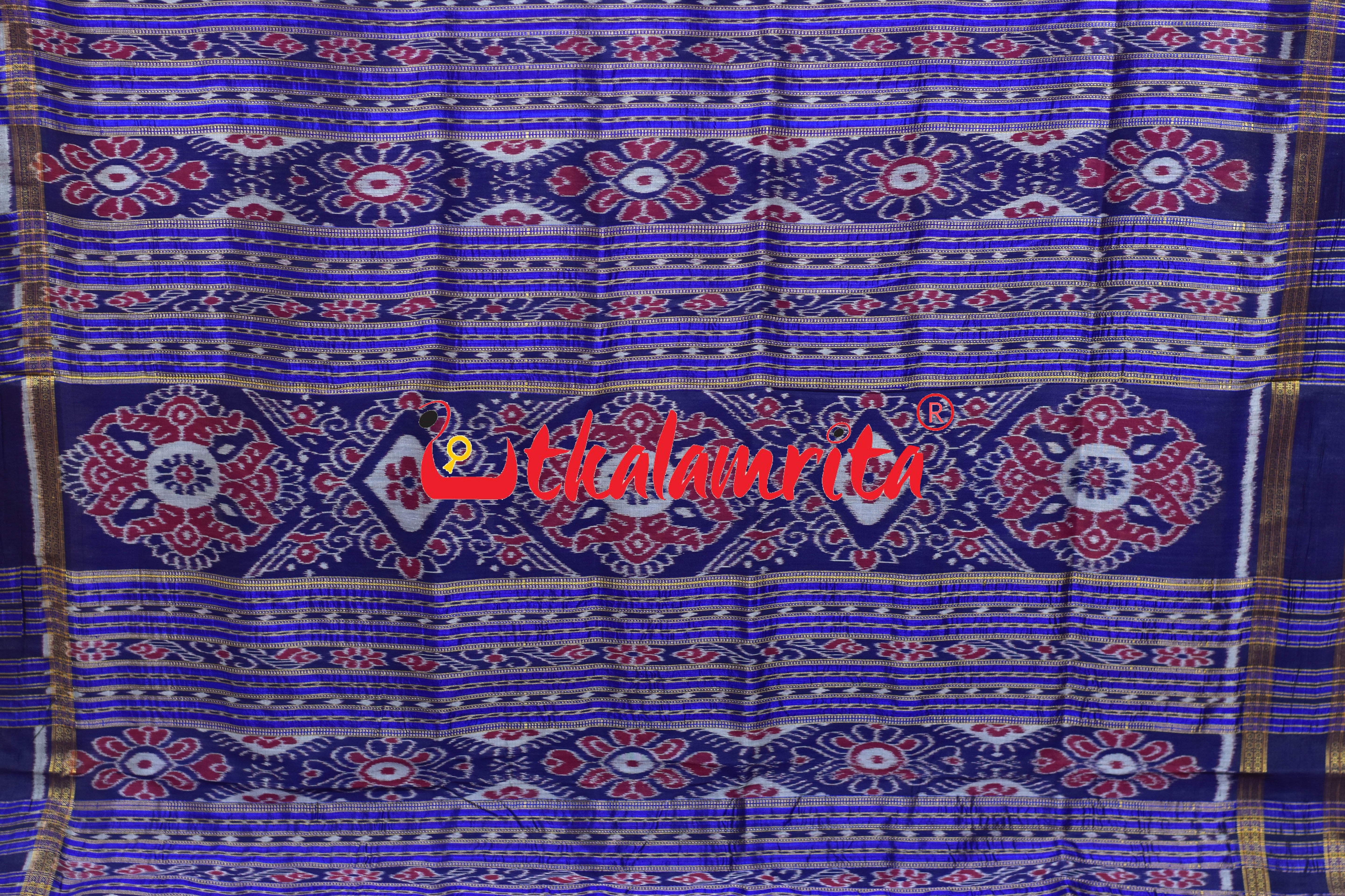 Blue Sankha Padma Khandua Silk Saree