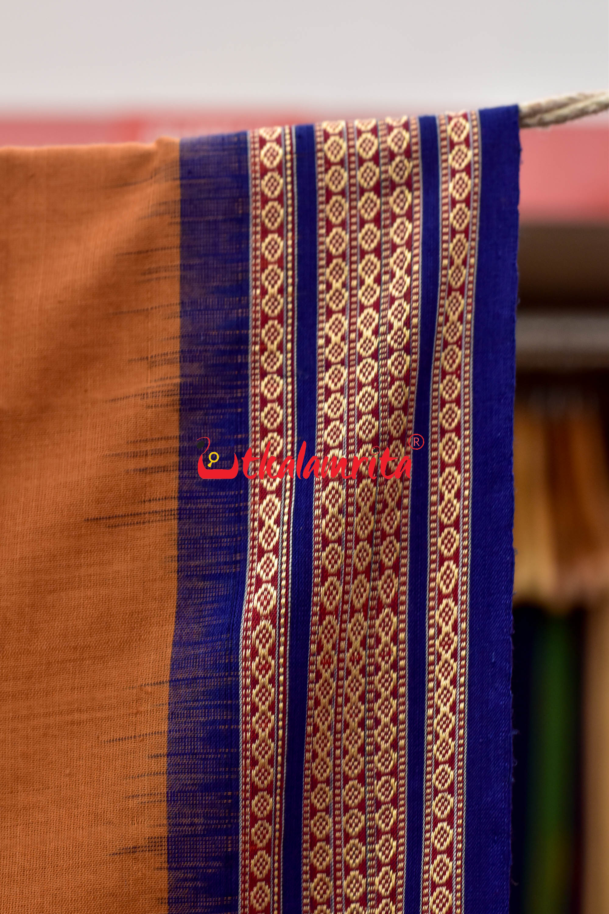 Biscuit Blue Padam Bomkai Cotton Saree