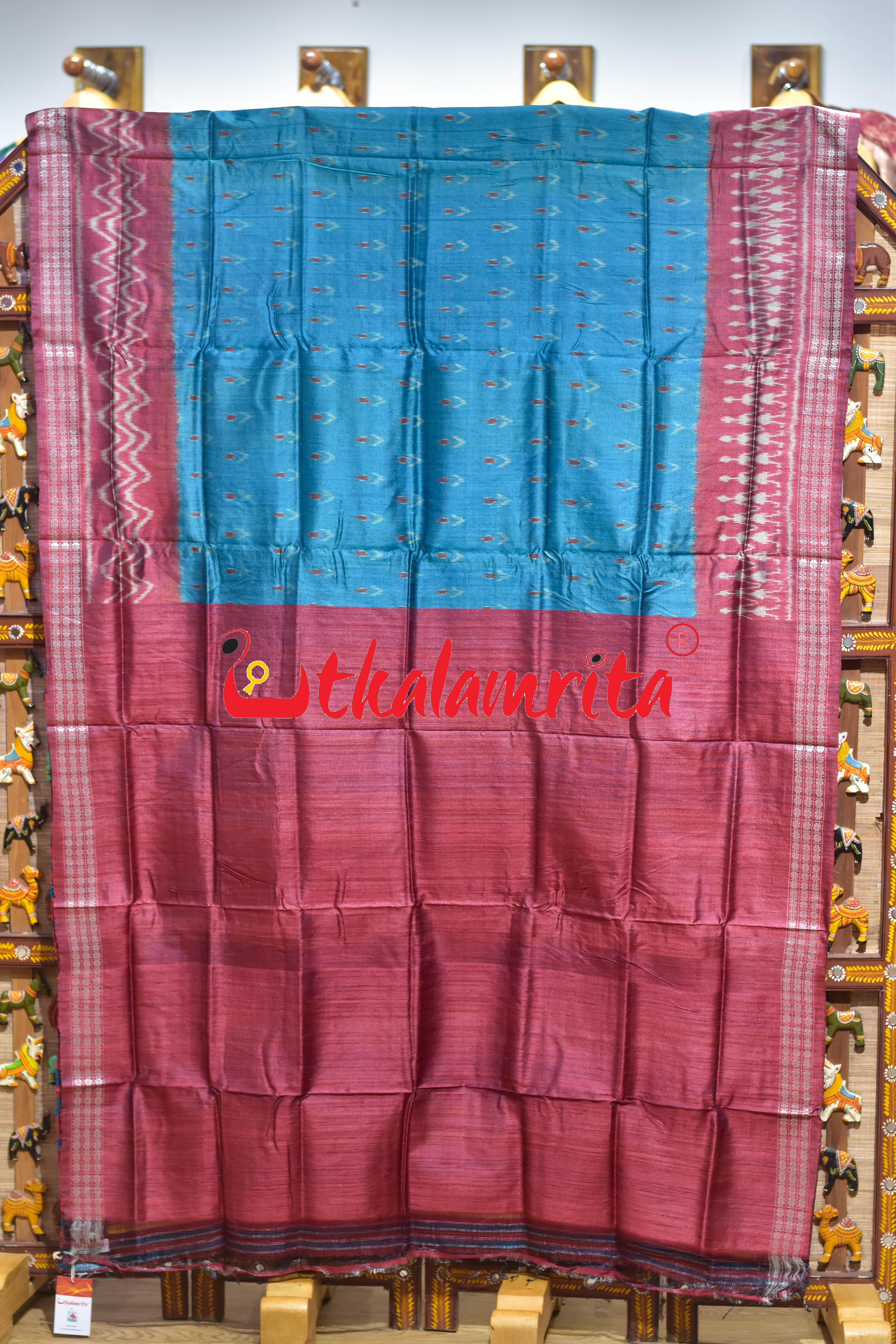 German Blue Chandrika Gopalpur Tussar Silk Saree