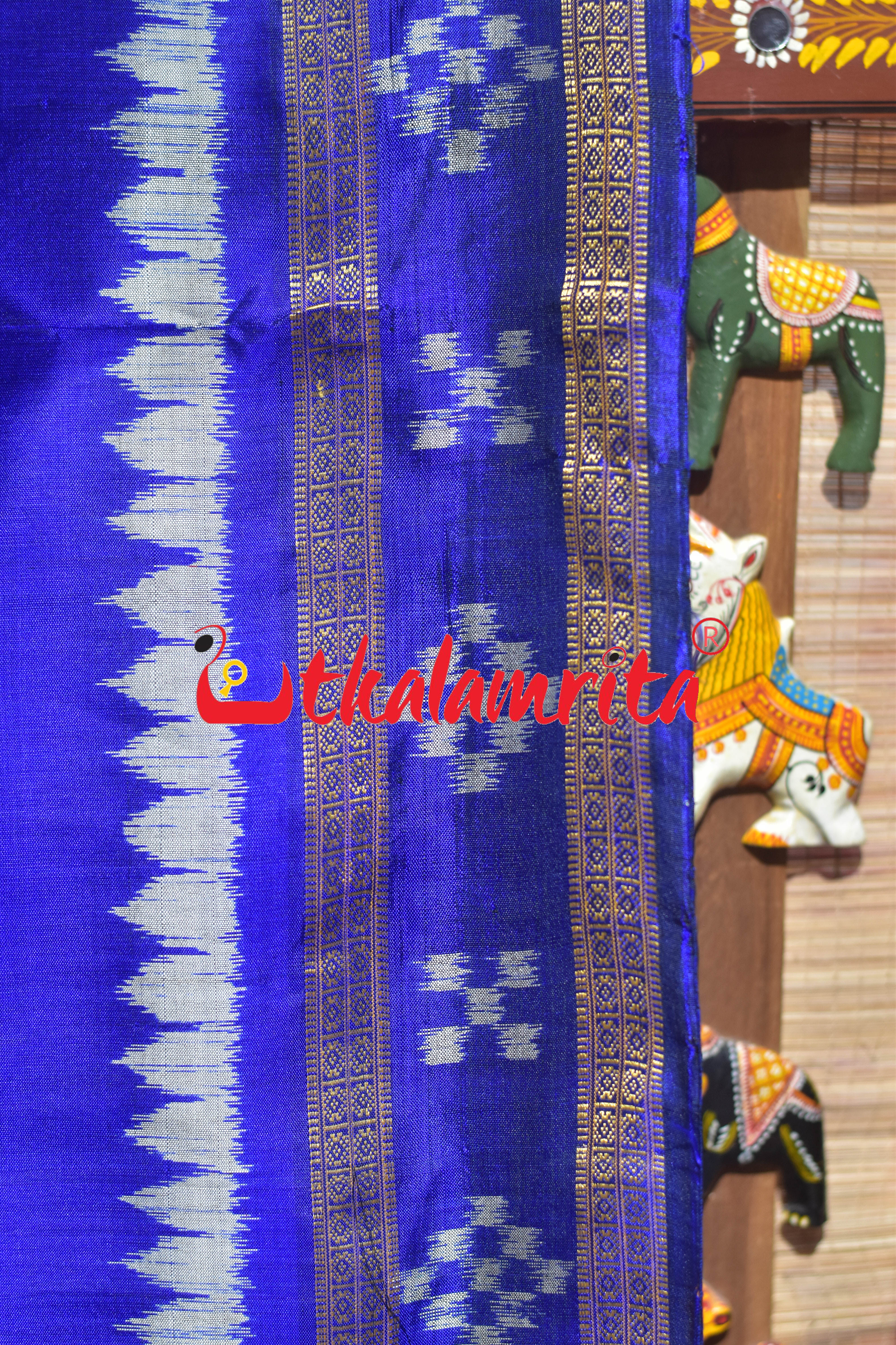 Blue Sankha Padma Khandua Silk Saree