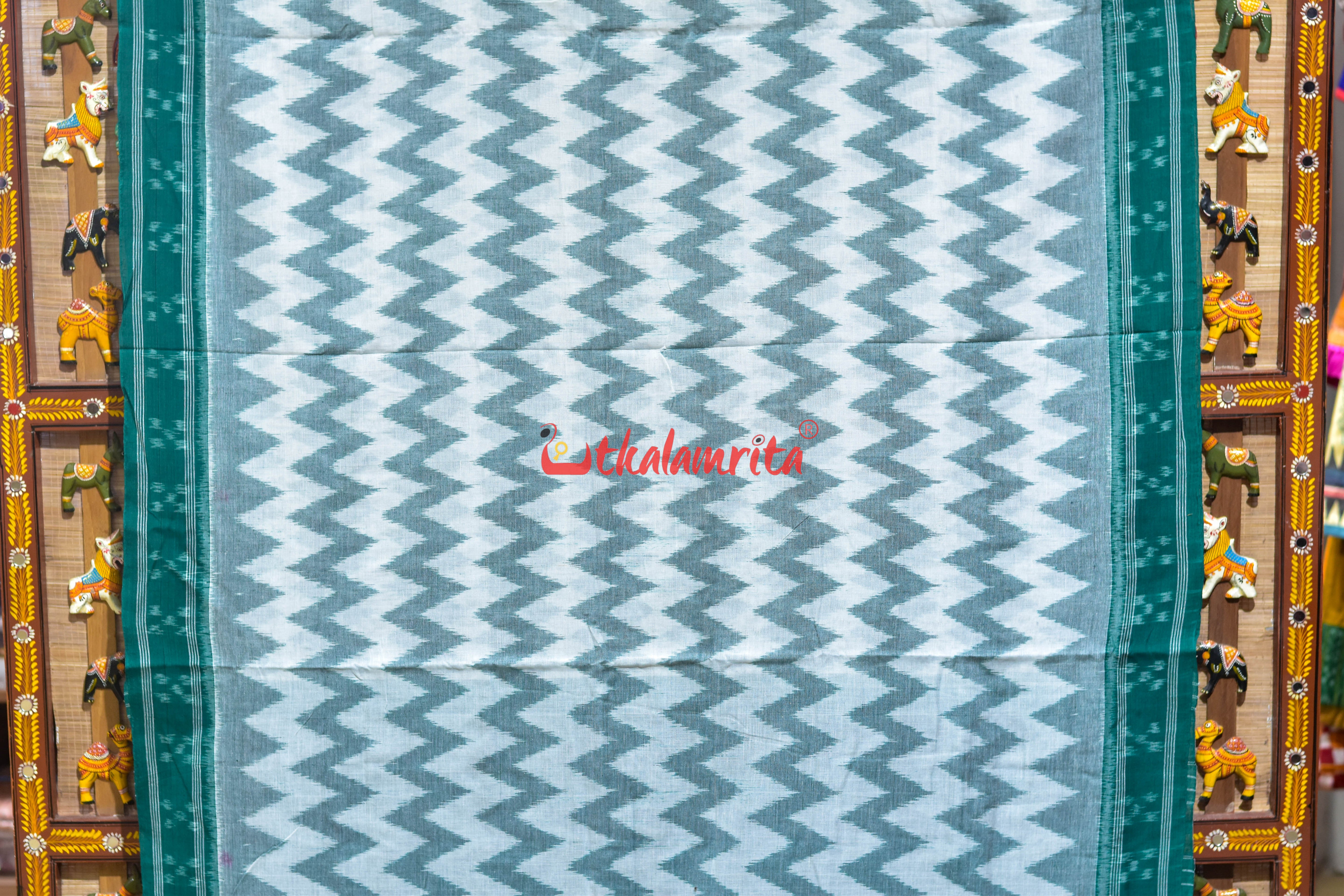 White Green Taranga Khandua Cotton Saree