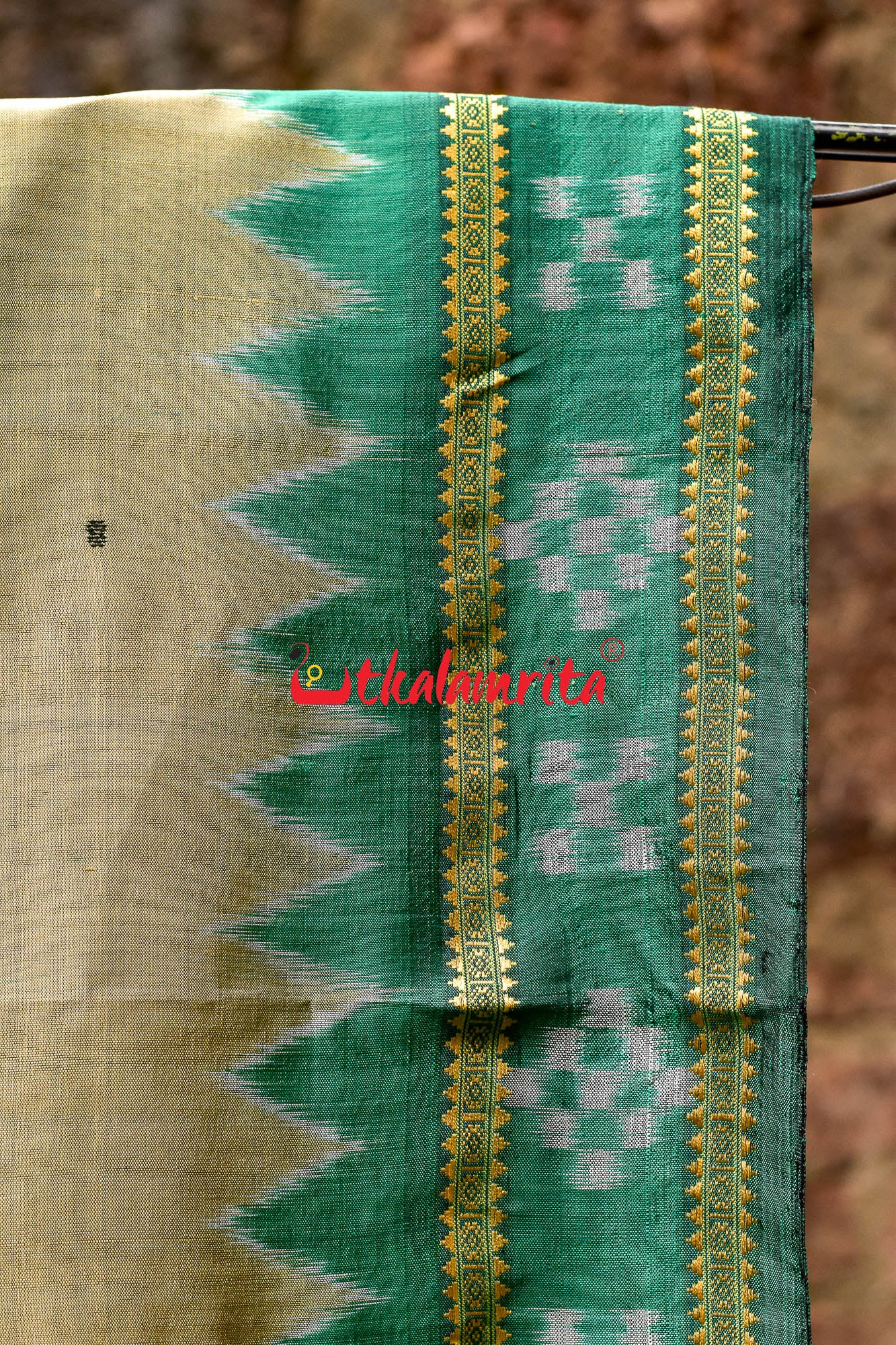 Olive Green Ganga Jamuna Khandua Silk Saree