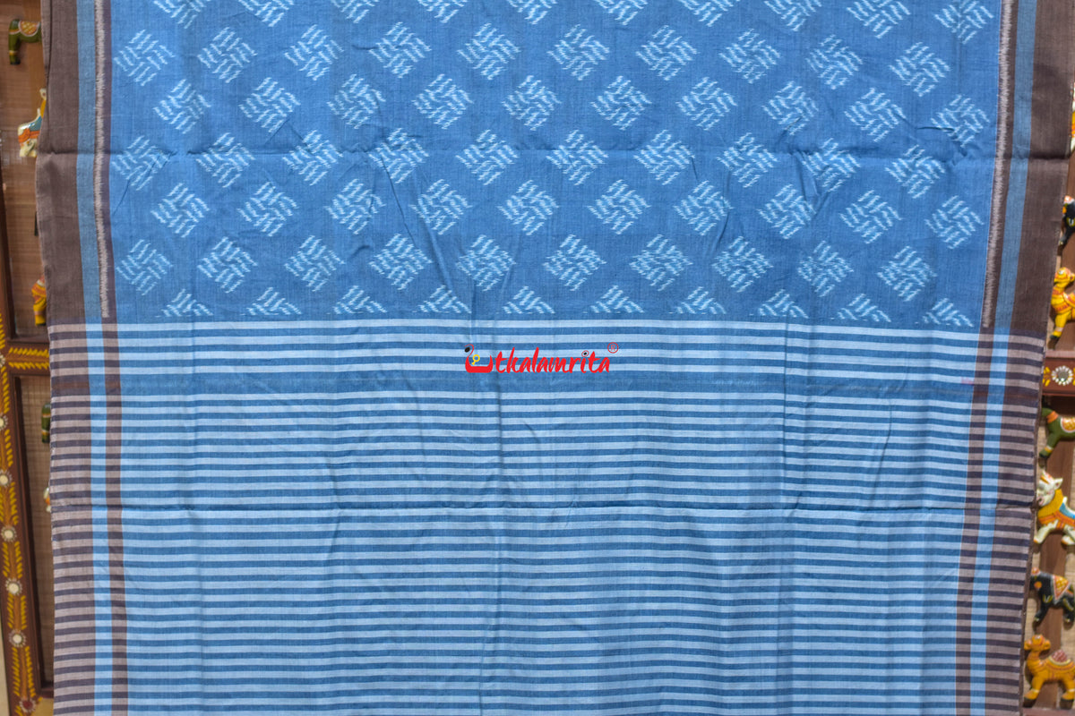 Sky Blue Brown Gaara Thikiri Maniabandha Cotton Saree