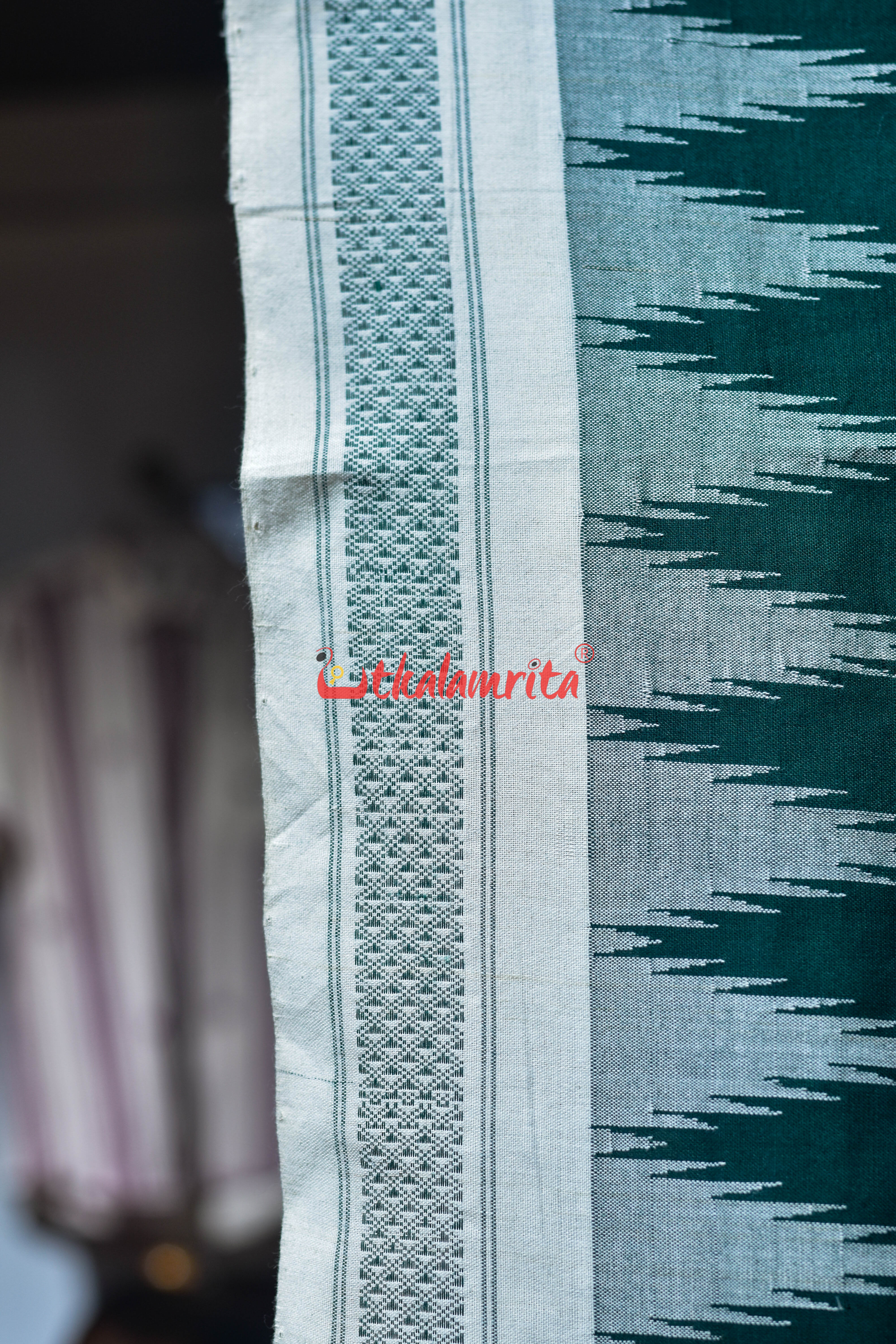 Dark Green White Original Ganjam Bomkai Cotton Saree