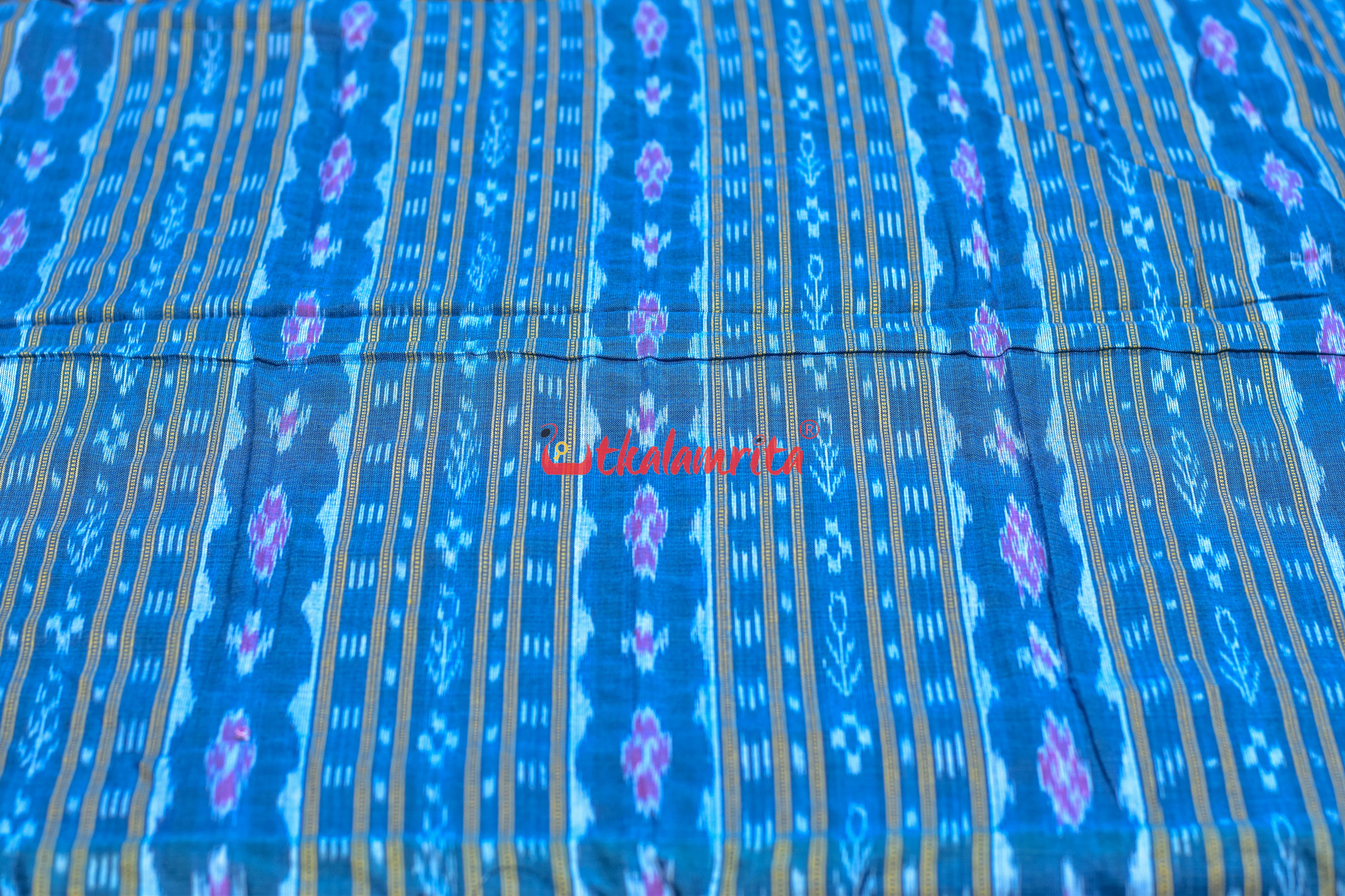 Teal Blue Red Flower Ikat (Fabric)