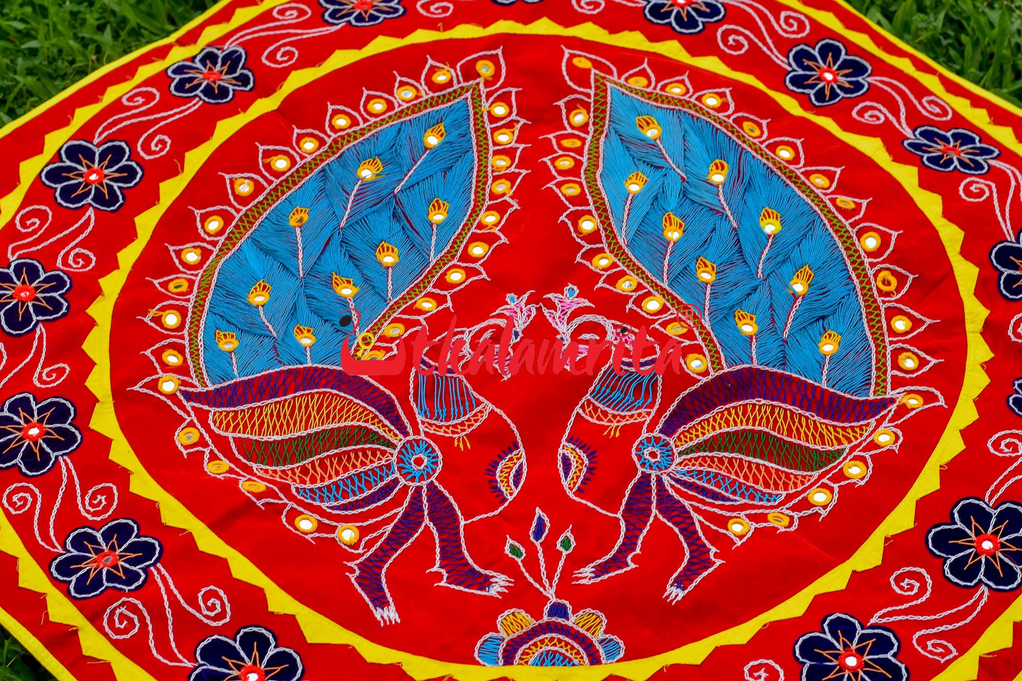 Double Peacock Red Blue Applique