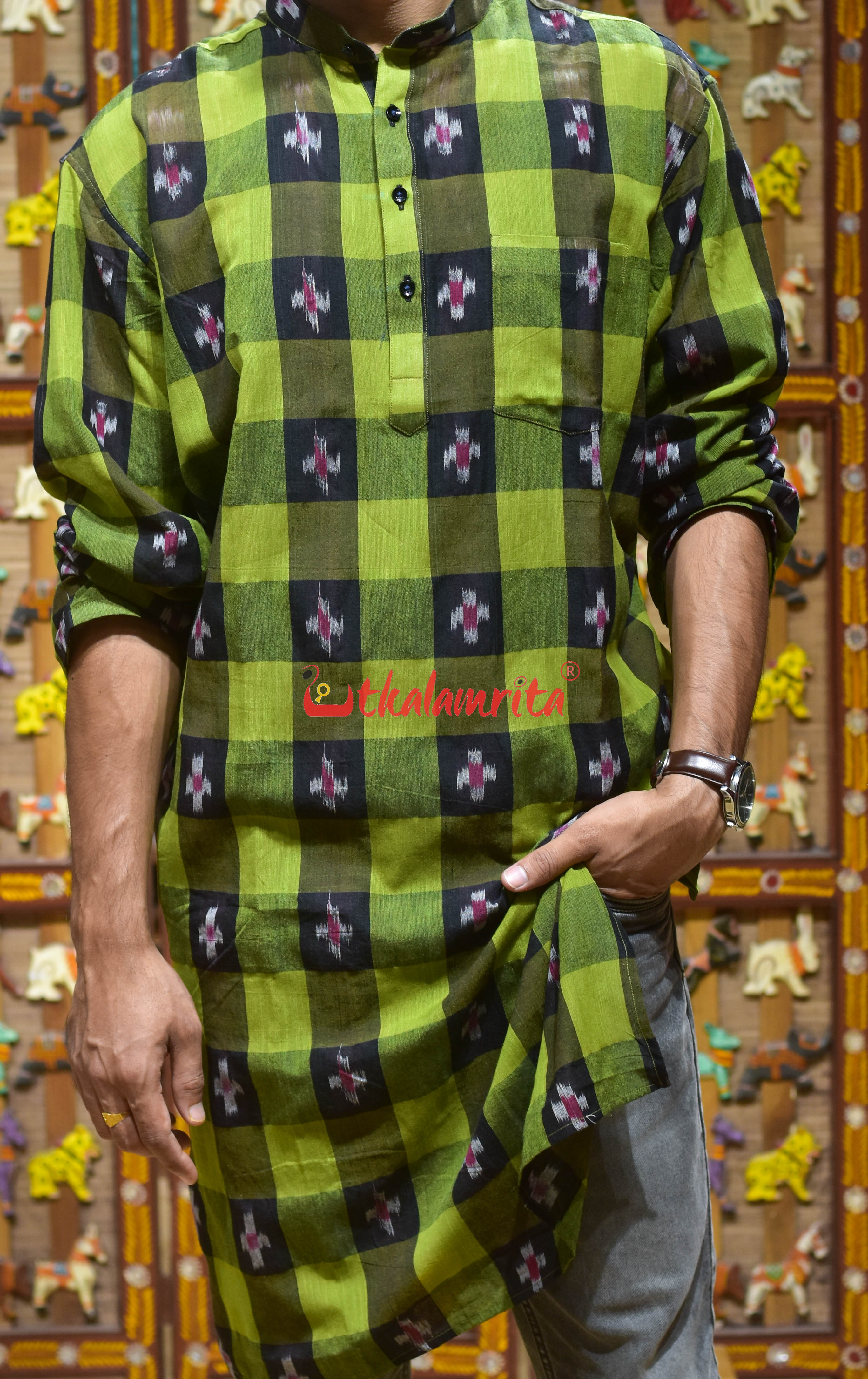 Mehndi Checks Pasapali (Men's Long Kurta)