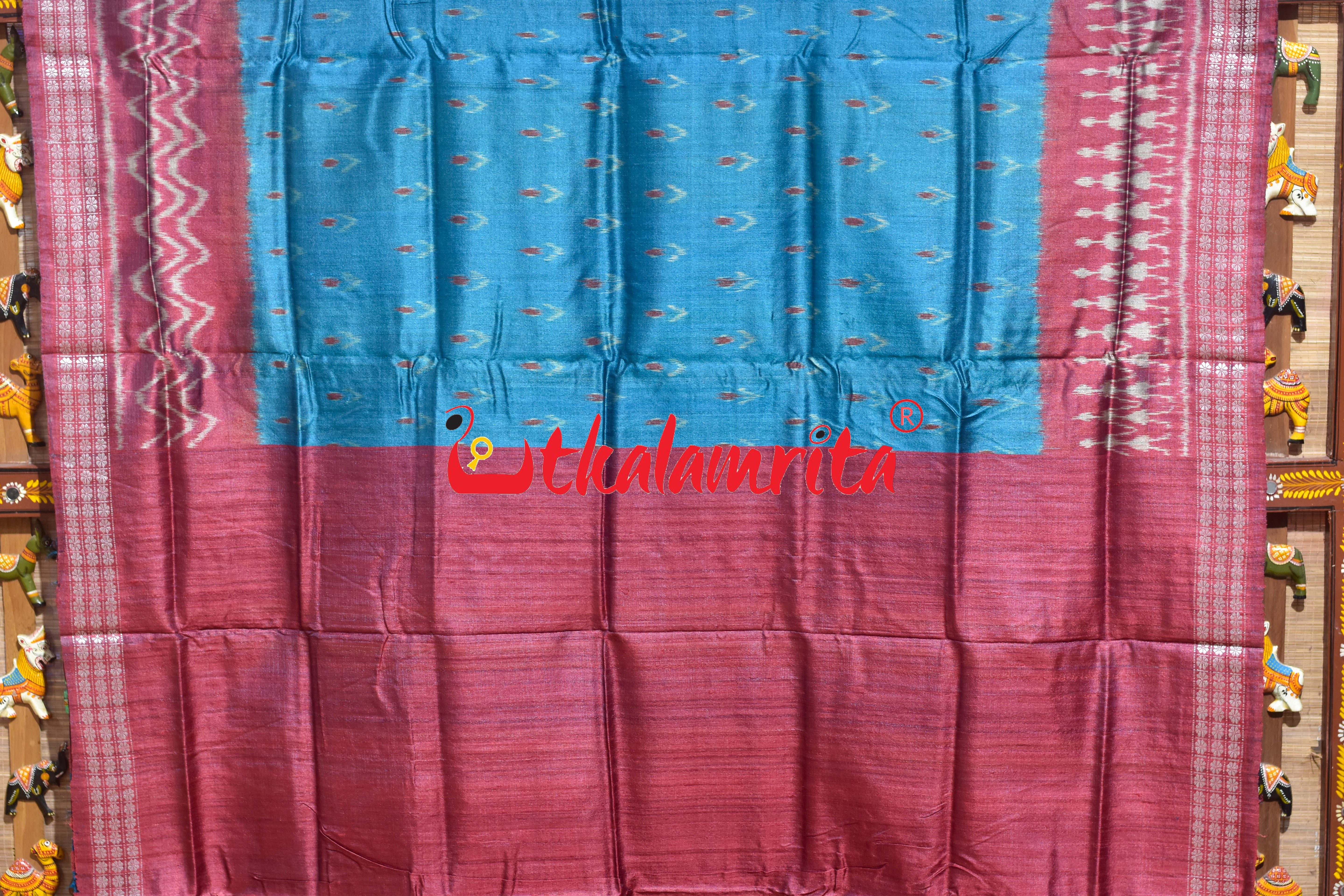 German Blue Chandrika Gopalpur Tussar Silk Saree