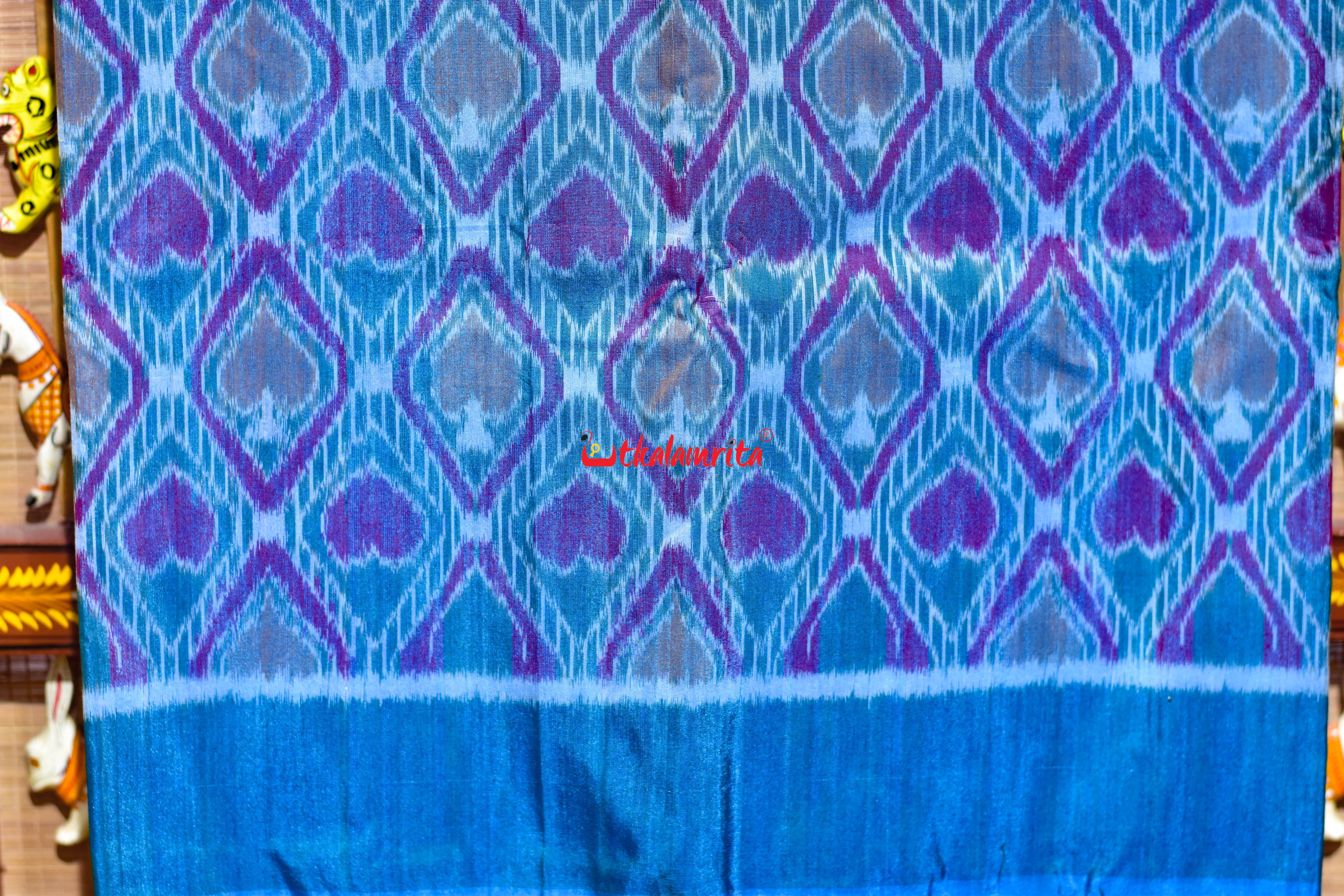 Teal Red Hearts Sambalpuri Bapta Dress Set