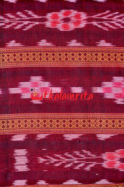 Maroon Pasapali With Flower Ikat (Fabric)