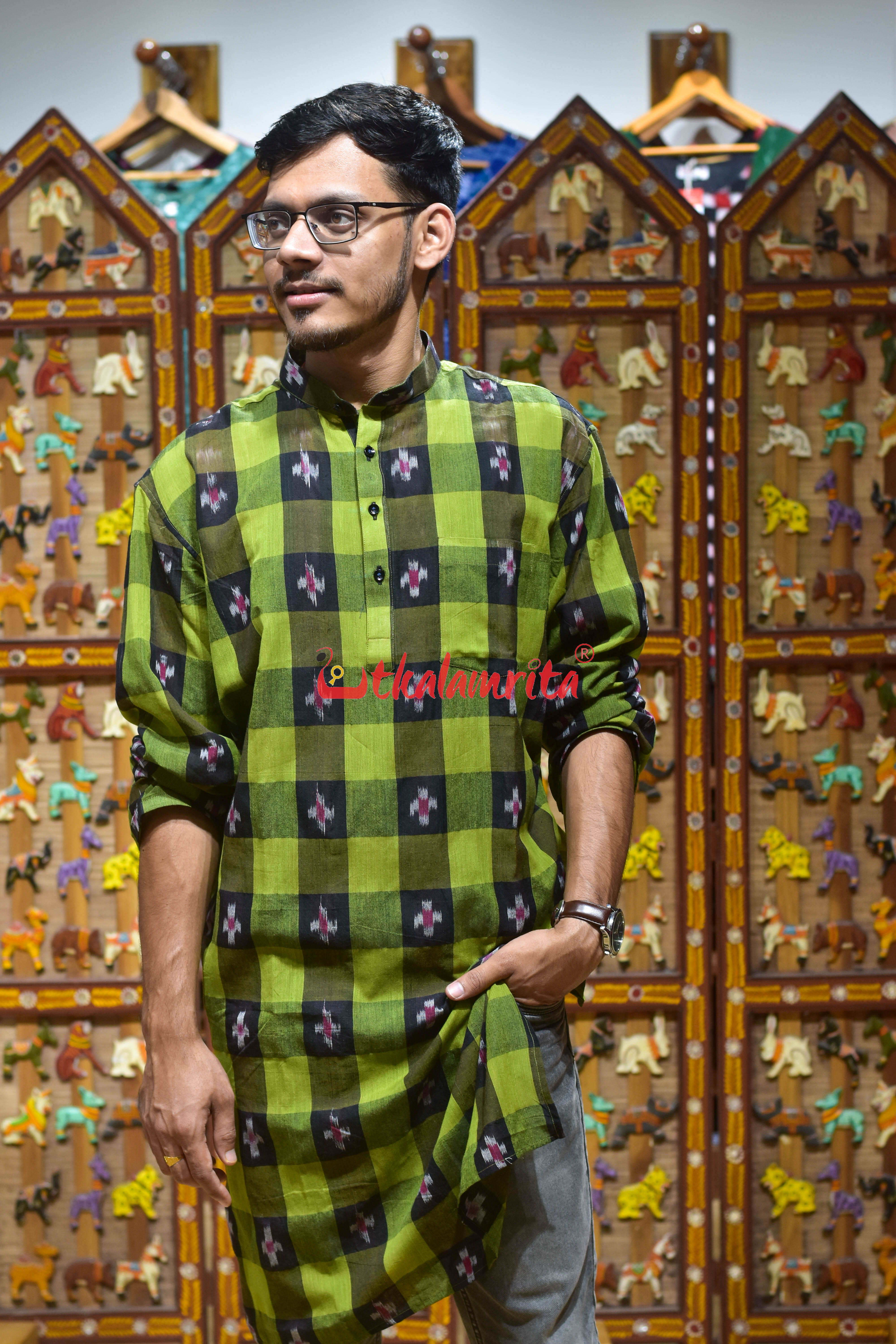 Mehndi Checks Pasapali (Men's Long Kurta)