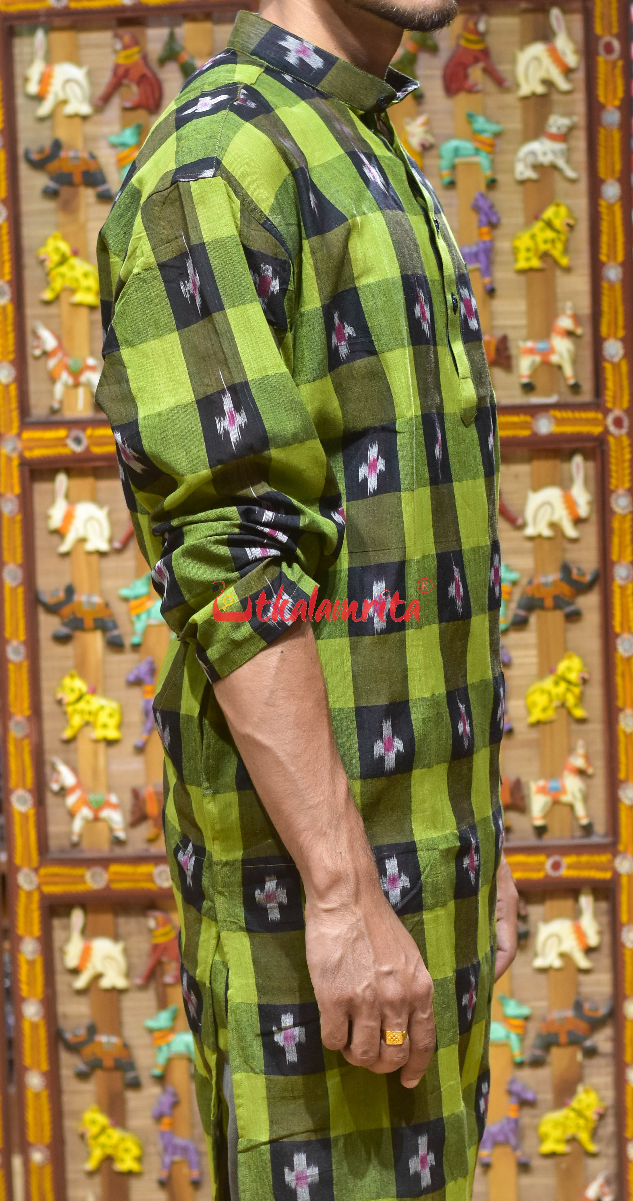 Mehndi Checks Pasapali (Men's Long Kurta)