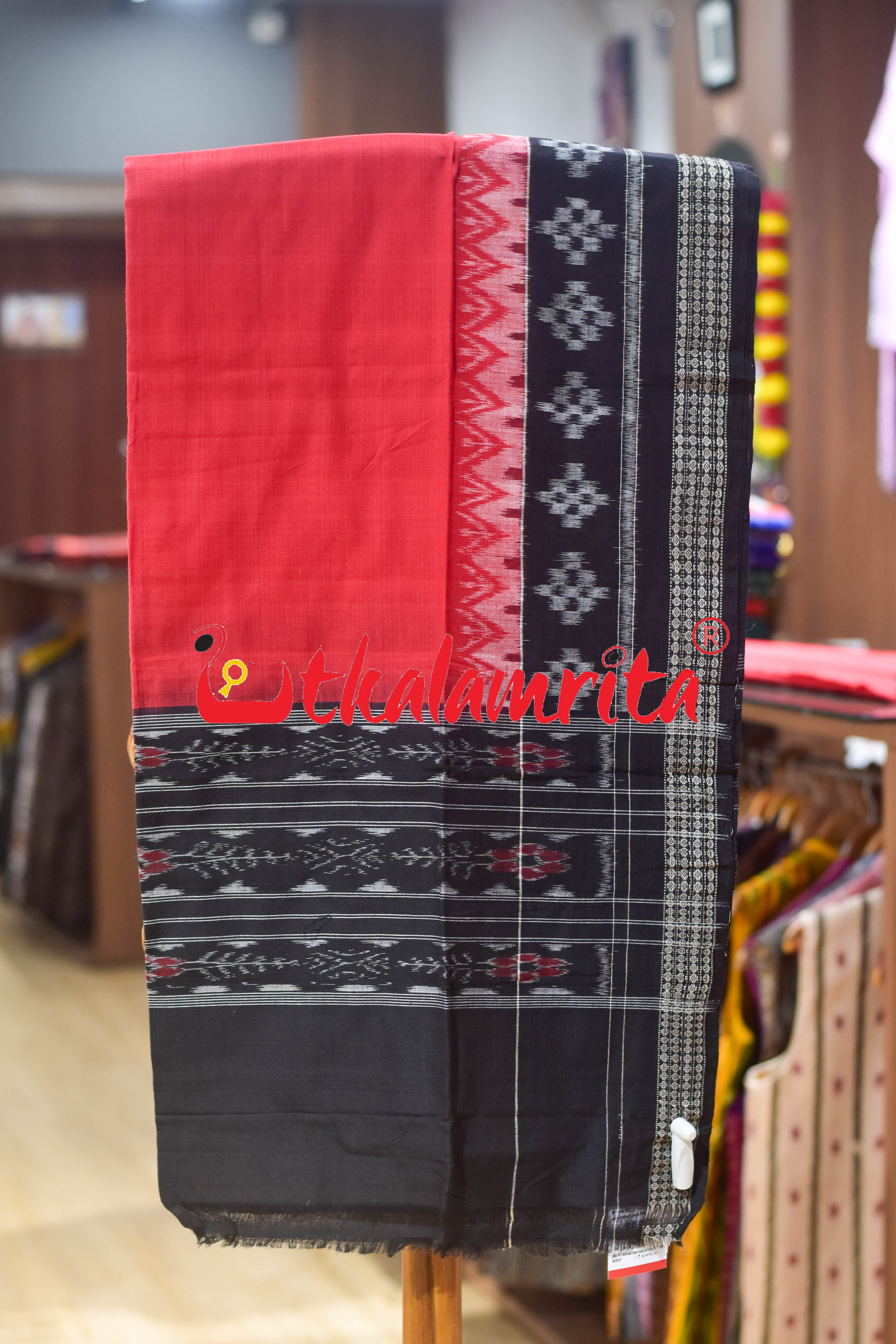 Black Red Traditional Design Sambalpuri Cotton Dress Set