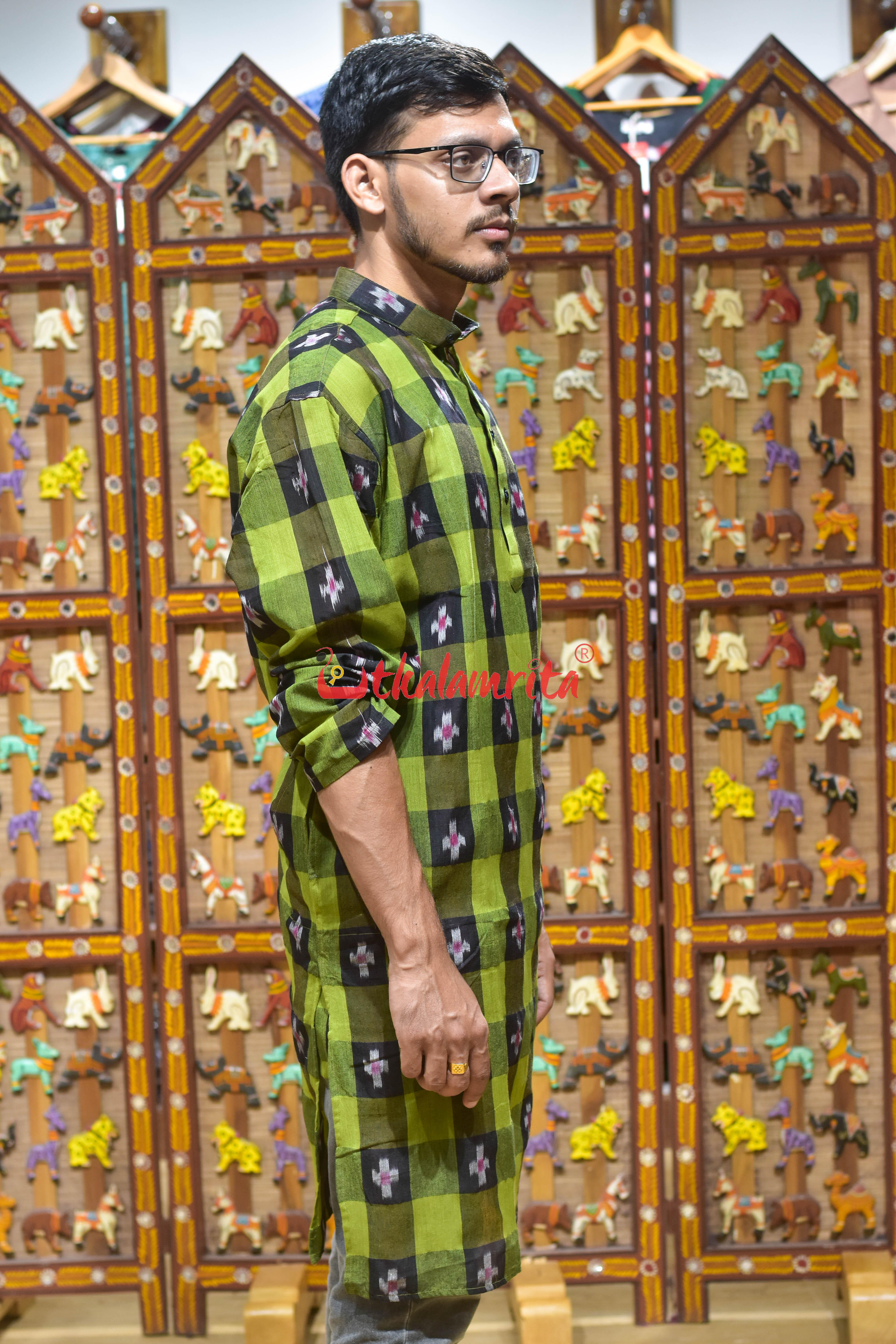 Mehndi Checks Pasapali (Men's Long Kurta)